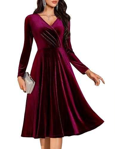 BeryLove Velvet Cocktail Party Formal Dress Long Sleeve Winter Wedding
