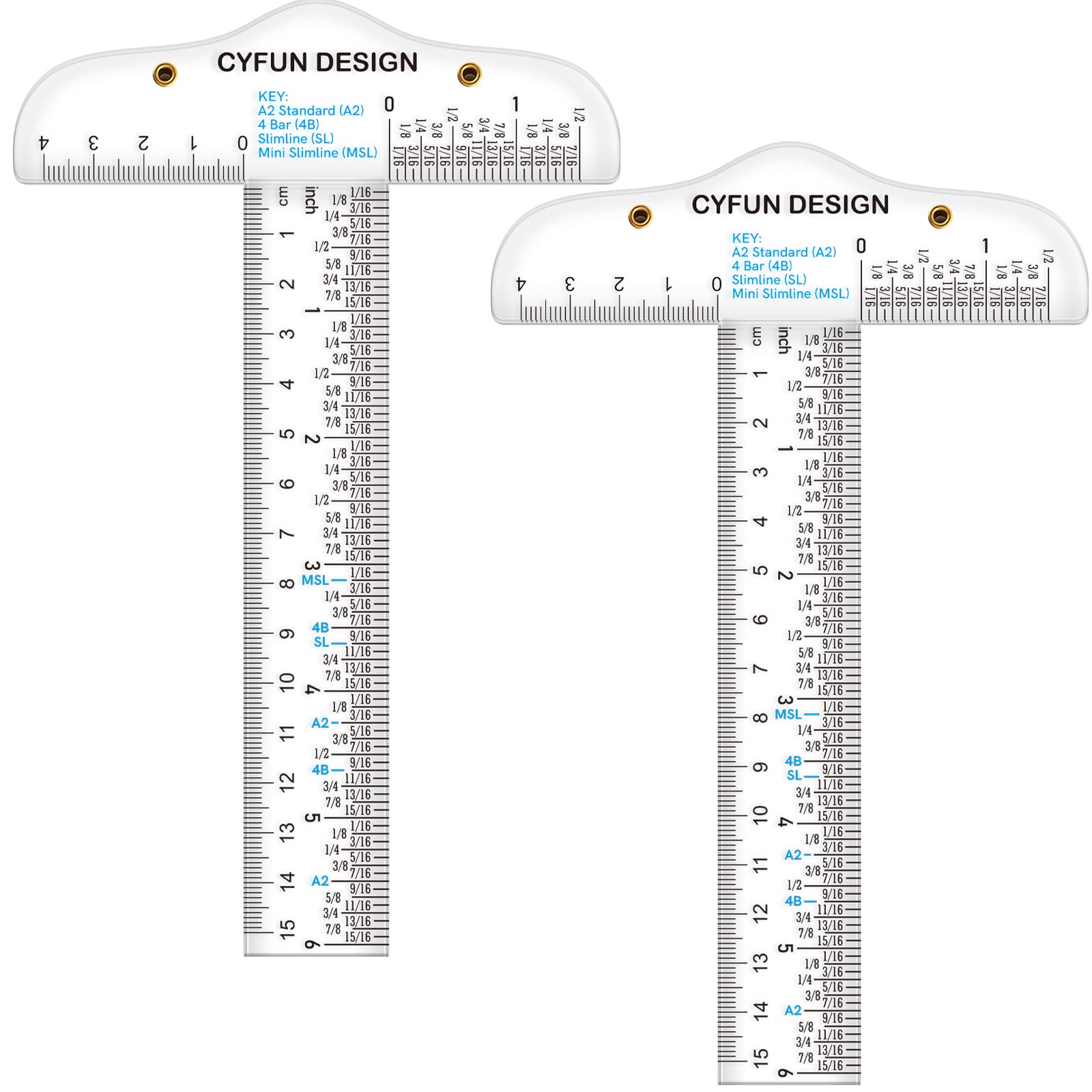 2PCS 6 inch/15cm T-Shape Acrylic Transparent T-Ruler for Drafting and General Layout Work Scrapbooking Drafting Tools Scale Ruler for Crafting Zero-Centering Ruler with Inches & Metric Measuring Tool
