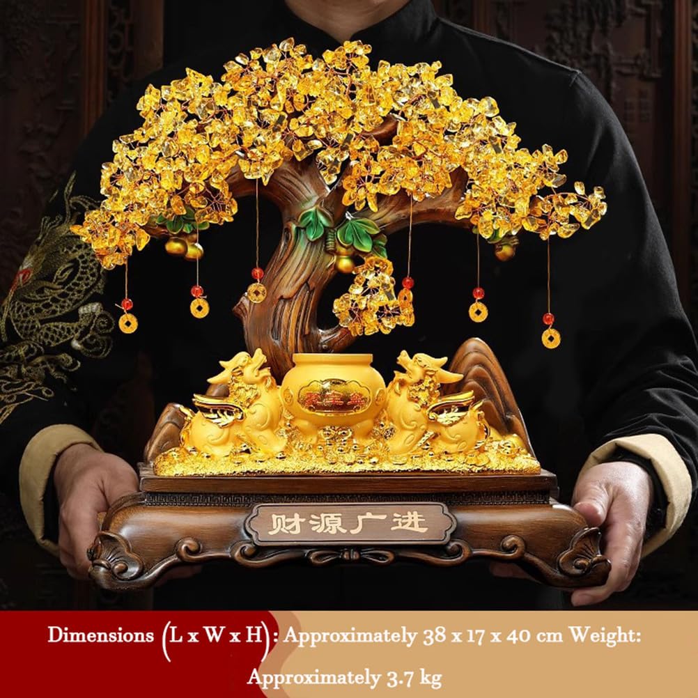 Drzewo pieniędzy Feng Shui Decor Chińska roślina pieniędzy dla bogactwa Dobrobyt, cytrynowy kamień Bonsai Powodzenia Ozdoba Feng Shui do dekoracji domu i biura, prezent,Medium