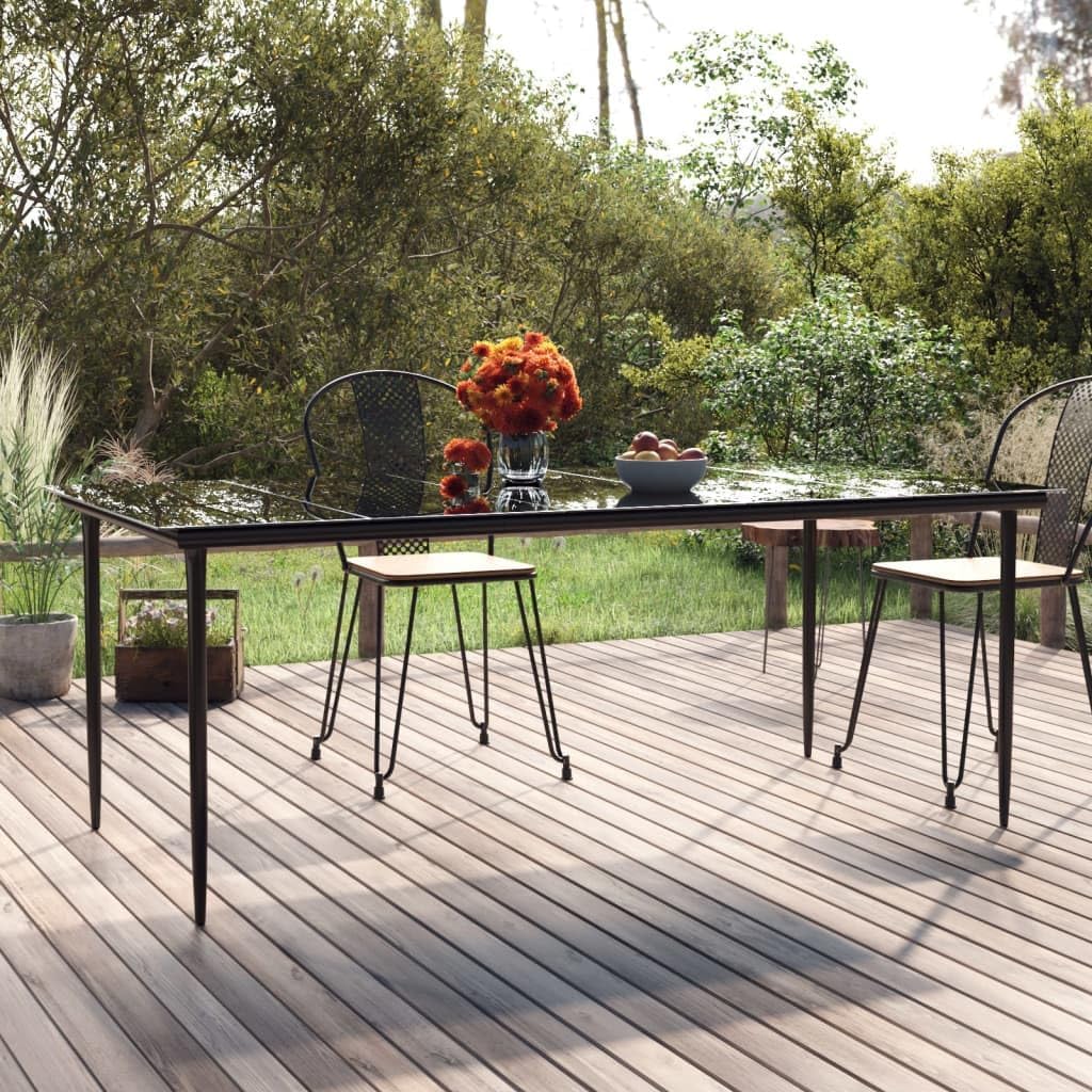 vidaXL Patio Dining Table - Black Steel & Tempered Glass Outdoor Dining/Garden Table - Rectangular 78.7"x39.4"x29.1" for Patio, Deck, Garden