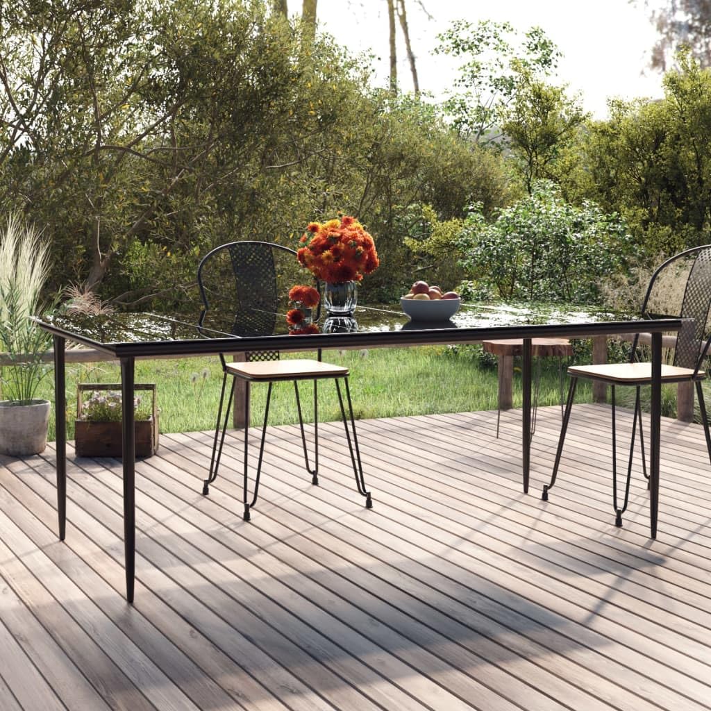 Mesa de comedor de jardín negra 200 x 100 x 74 cm, acero y vidrio templado, robusta, mesa de exterior, fácil de limpiar, para terraza y jardín, diseño moderno