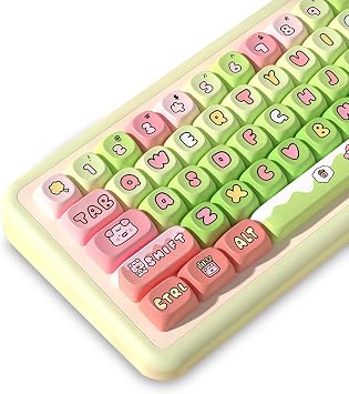 FKZ Cute PBT Keycaps,Dye-Sub Similar MOA Profile Kawaii Keycap 145 Keys Full Size Custom Keycap Set for Cherry MX Switch ANSI Layout 75% 60% Mechanical Gaming Keyboard Creamy Keycaps Pink-Pig