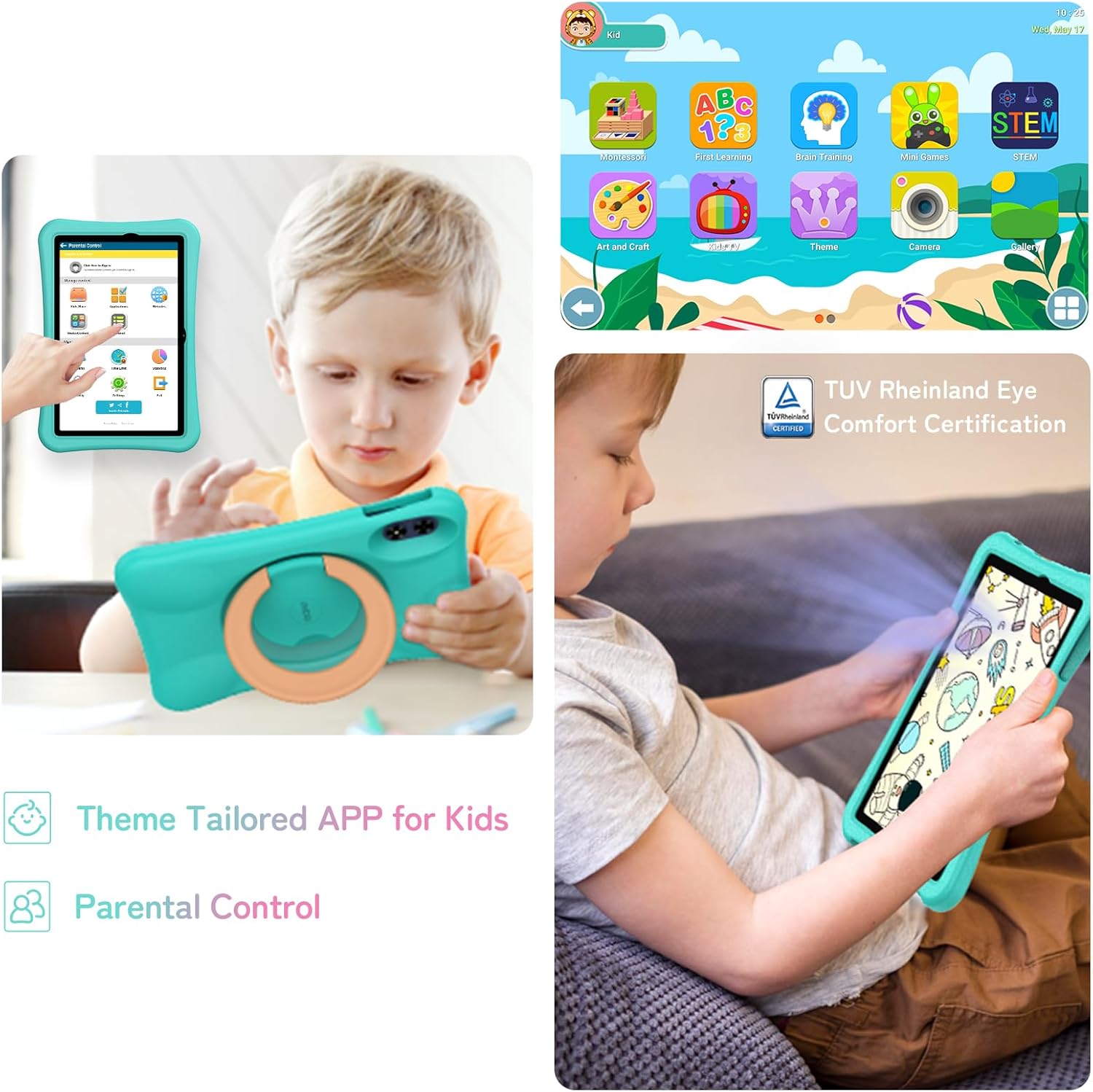 UMIDIGI Tablet Bambini, G2 Tab Kids 10,1 Pollici Android 13, Schermo Anti Luce Blu Educazione 1280*800HD, Compresse per Bambini Controllo Genitor 8GB+64GB/1TB, 6000mAh, 8MP+8MP, BT5.0 con Case-Verde