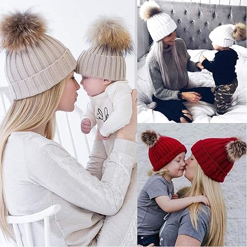 Miniatura 6 de 2 gorros para padres e hijos, para madre e hijahijo, gorro de punto cálido para invierno