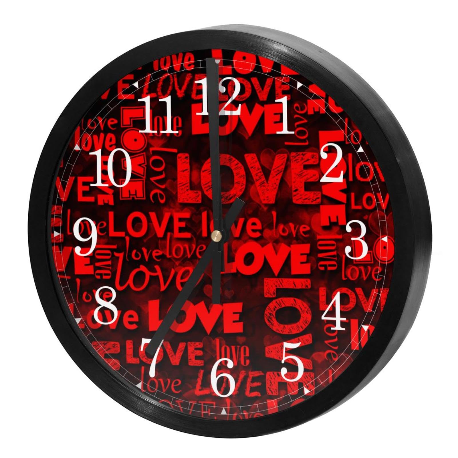 Horloge murale silencieuse à quartz ronde Love Red pour maison et bureau