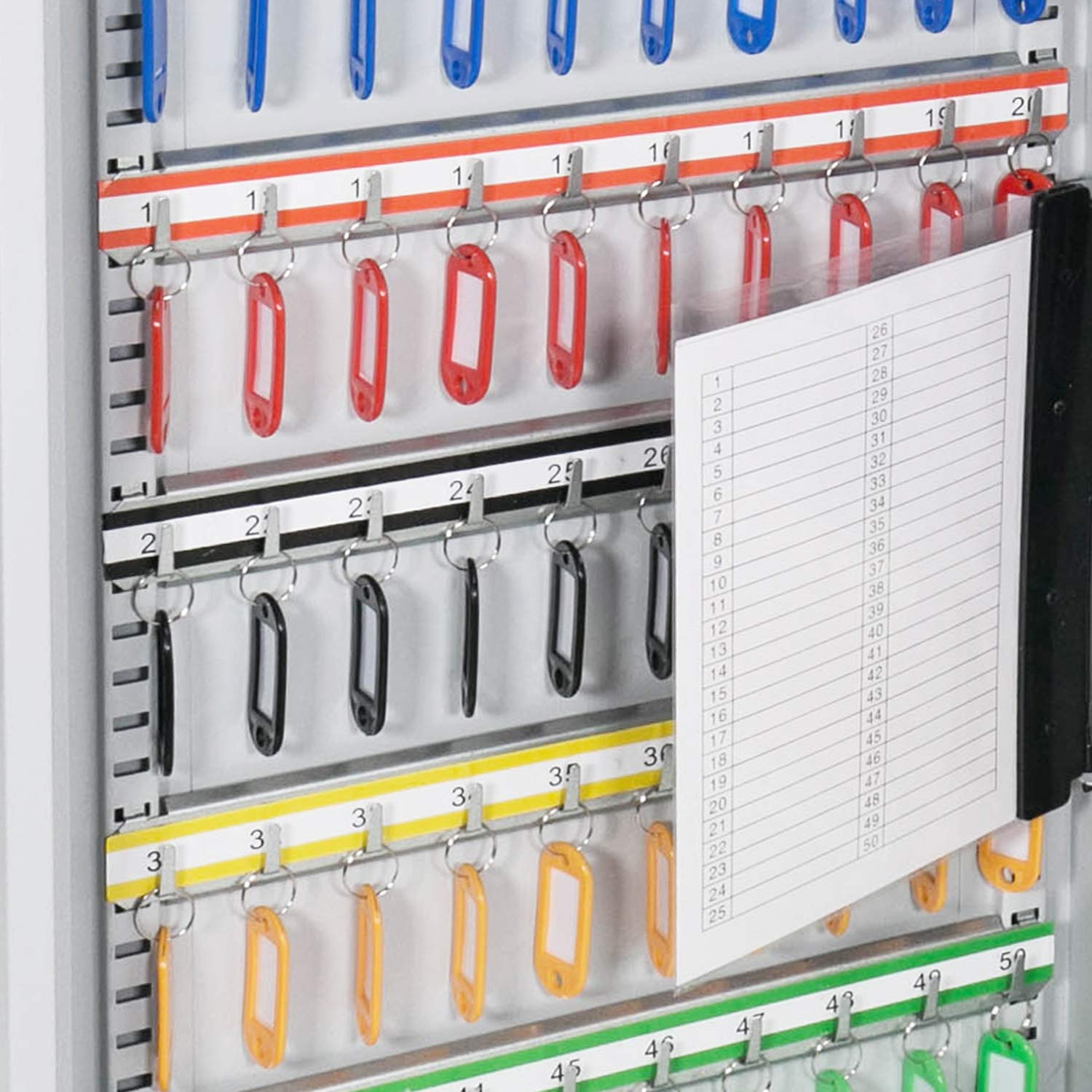 HMF Armoire à clés Grande capacité en Acier, Boite a Clef Murale verrouillable pour Bureau, Administration ou Parc Automobile | 200 Crochets à clés | 55 x 38 x 14 cm | Gris Clair
