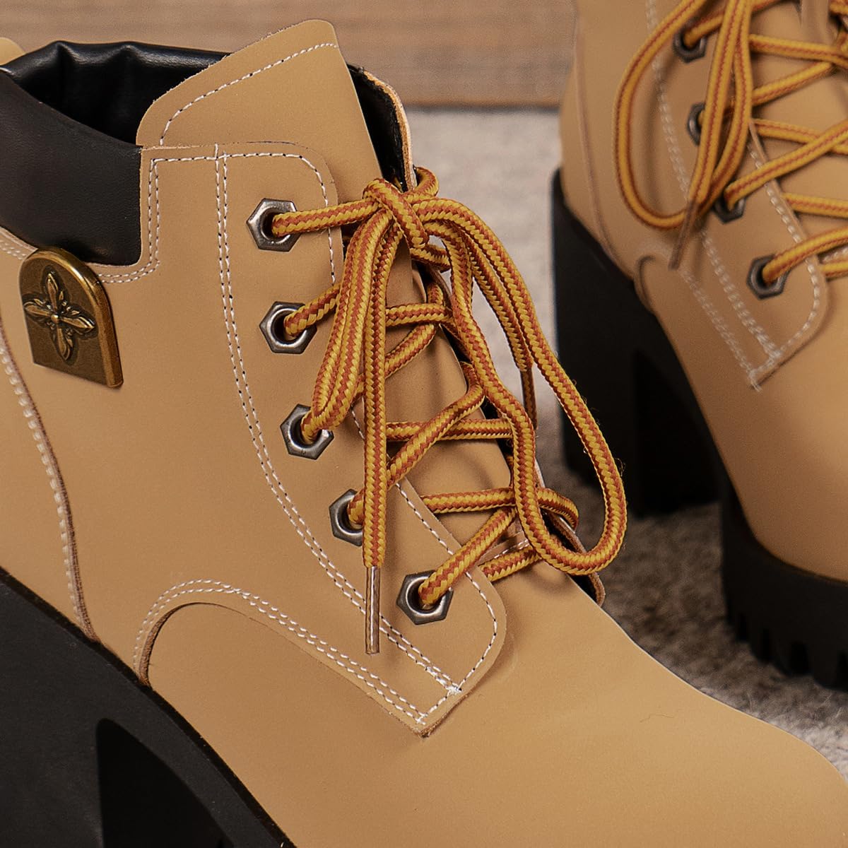 Women's Ankle Boots Thick Mid Heel Lace Up Round Toe Platform Ankle Booties Chunky Dressy Short Booties Solid Versatile Comfortable Combat Boots