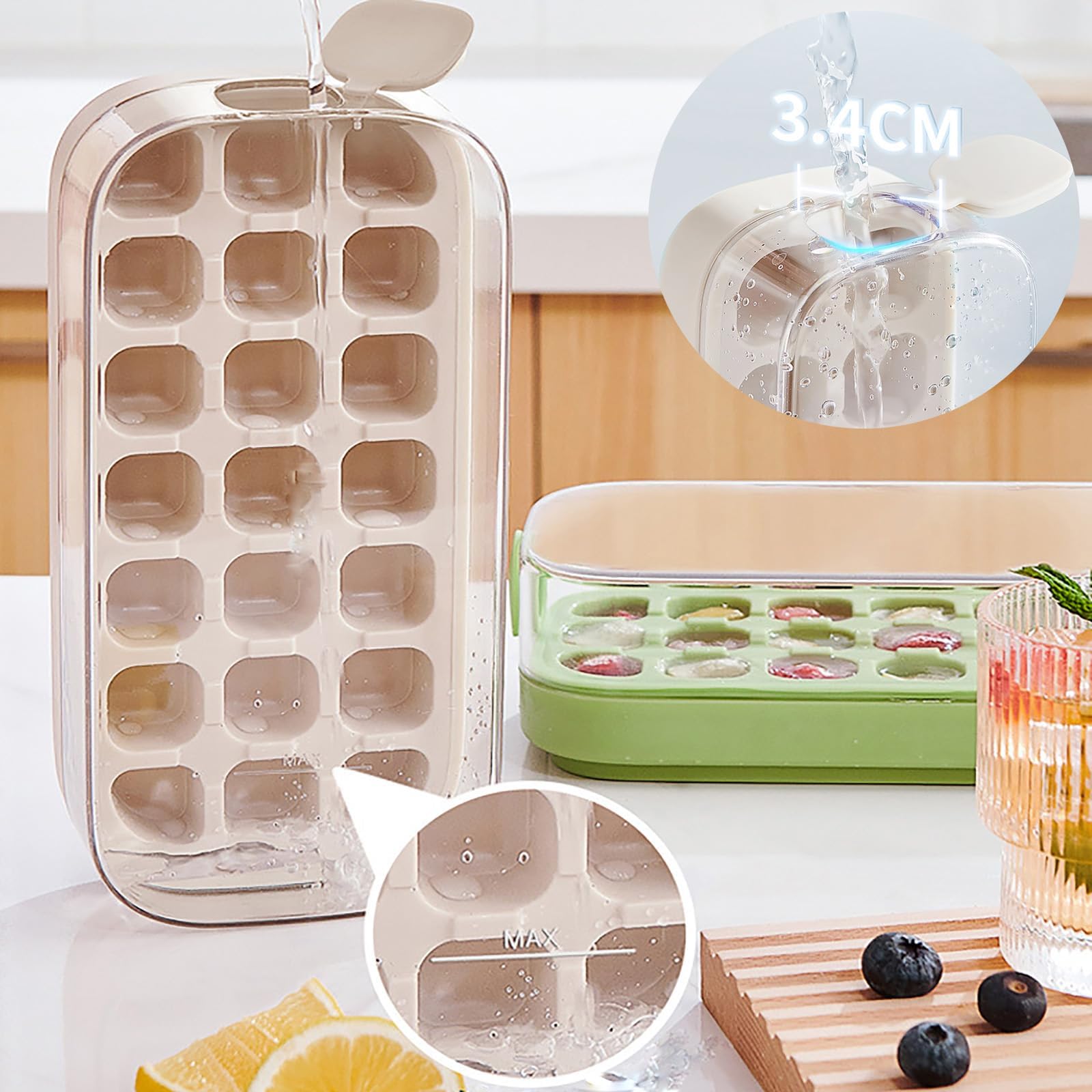 Vassoio Per Cubetti Di Ghiaccio Verticale Con Coperchio E Contenitore, In Silicone E PET, Facile Rilascio, Riempimento Rapido