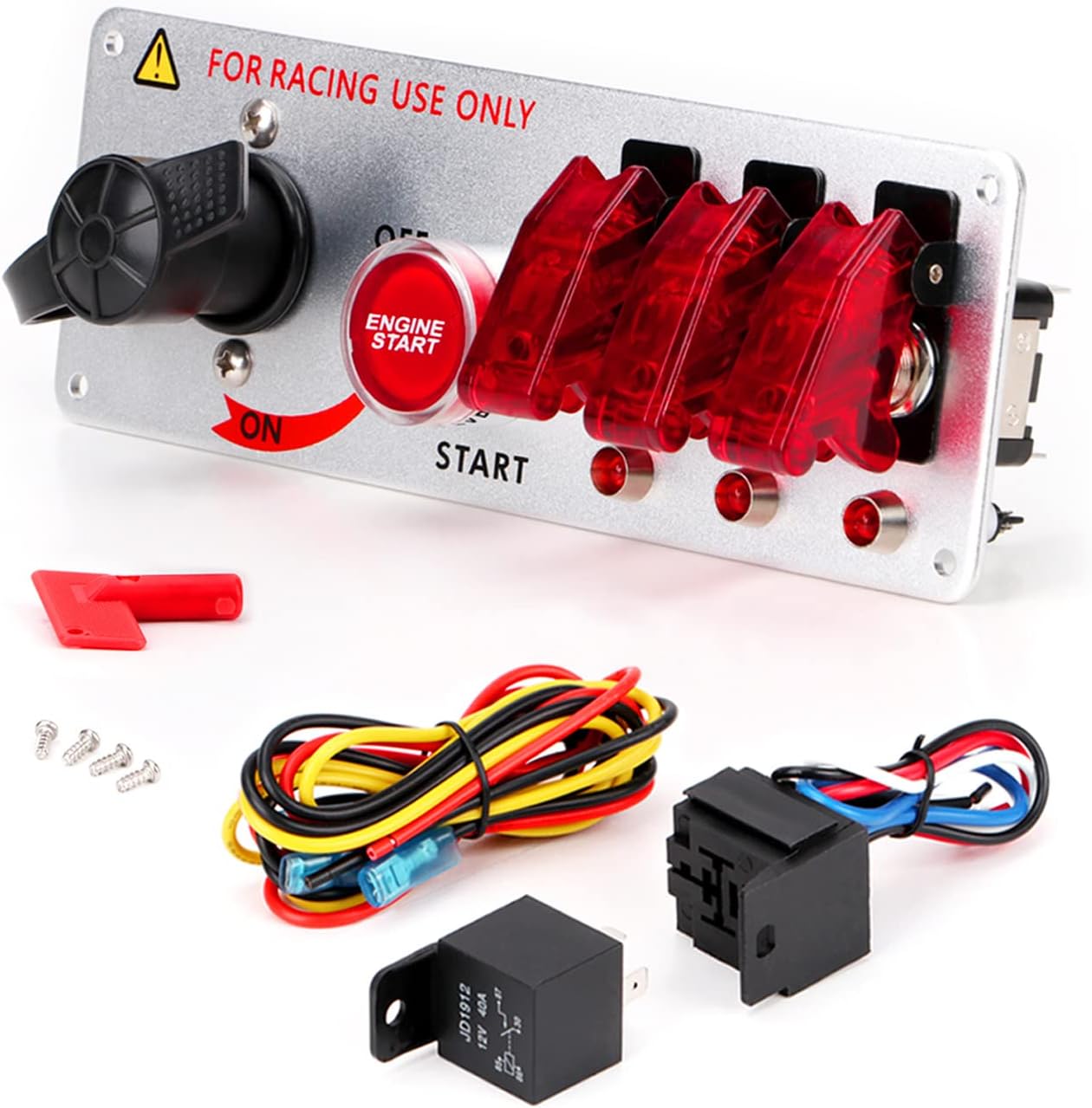 Ignition Switch Panel (12V) 5 in 1-B Car Racing Switch Panels with LED Toggle Switches Push Start Ignition Kit for Truck RV Race REENKEY