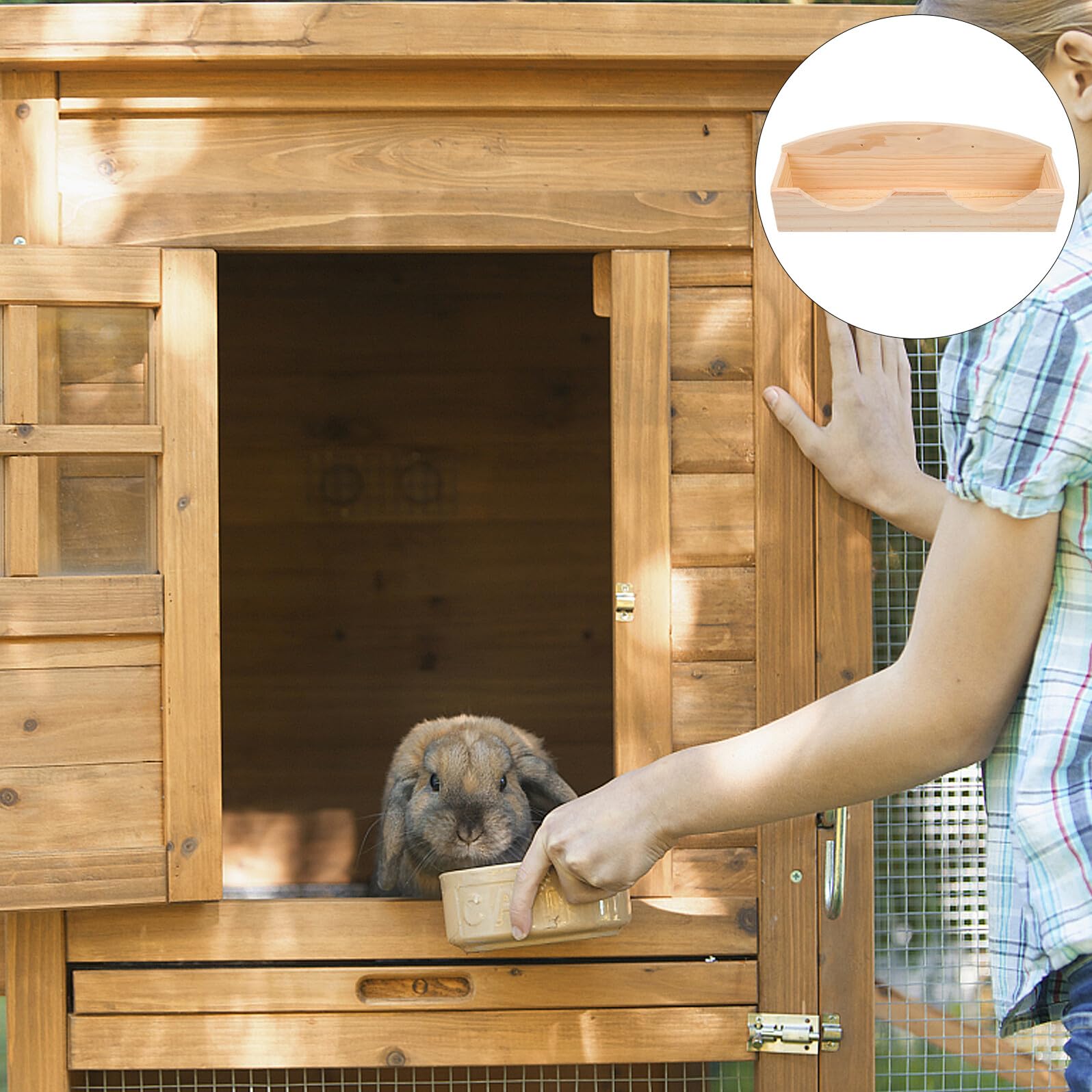 Alasum Kaninchen Futterhaus mit Grasgestell Einfach zu Reinigen und Abfall für Kleintiere im Käfig Khaki Farbe