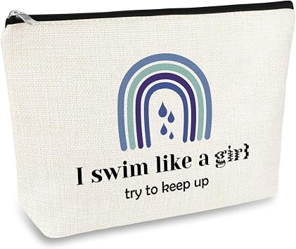 Swimming Gifts for Women Swim Makeup Bag Swimming Lover Gift Swimming Team Gifts Swim Coach Teacher Gift Cosmetic Bag Swimmer Gift Zipper Travel Pouch Birthday Graduation Gift for Friend Sister