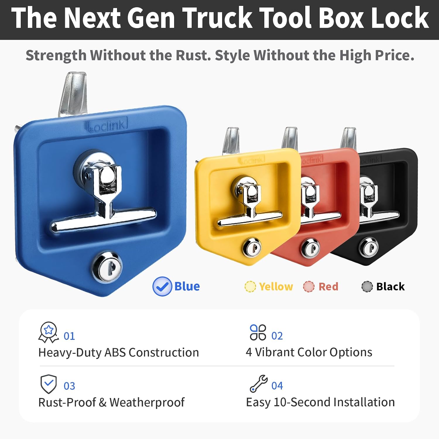 Heavy Duty Truck Tool Box Locks with ABS Panel, 2PCS T-Handle Latch with Keys Corrosion Proof & Rust-Proof Secure Lock for Truck Bed Toolbox RV Camper Trailer Pickup (2-Pack Blue)