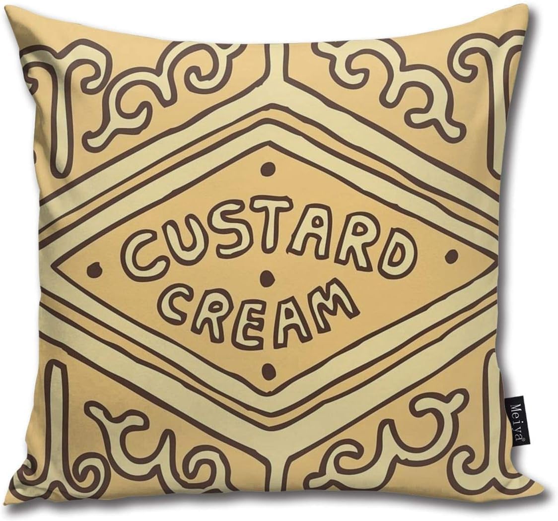 Sotyi-ltd Custard Cream British Biscuit Pillow cover Throw pillowcase Decorative Cushion Cover Gift for Birthday Wedding Couple Anniversary Graduation 18x18 inches