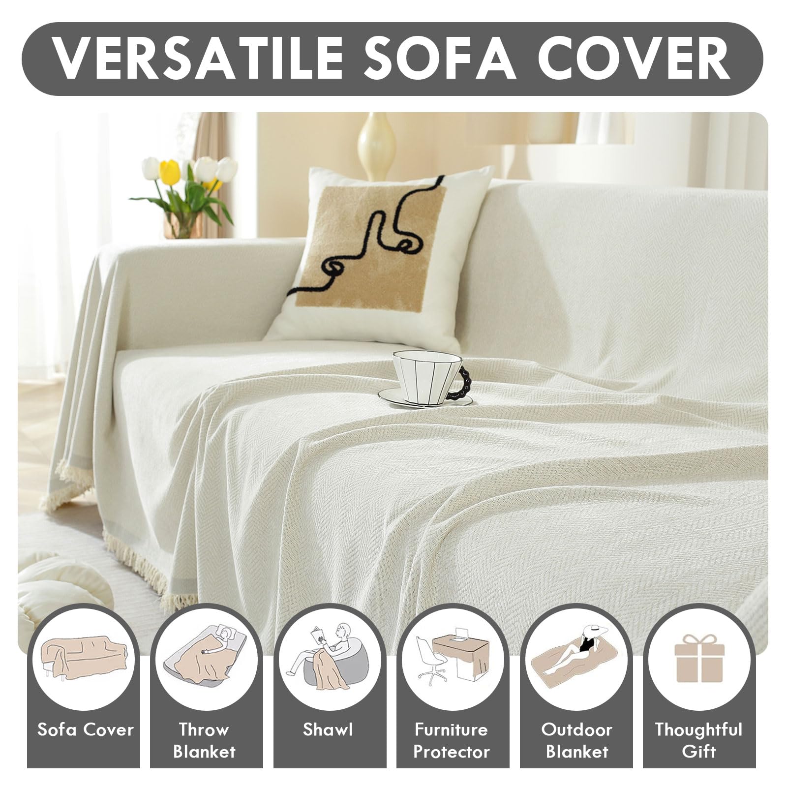 SHANNA Solid Sofa Cover for 2 3 4 Seater - Image 5