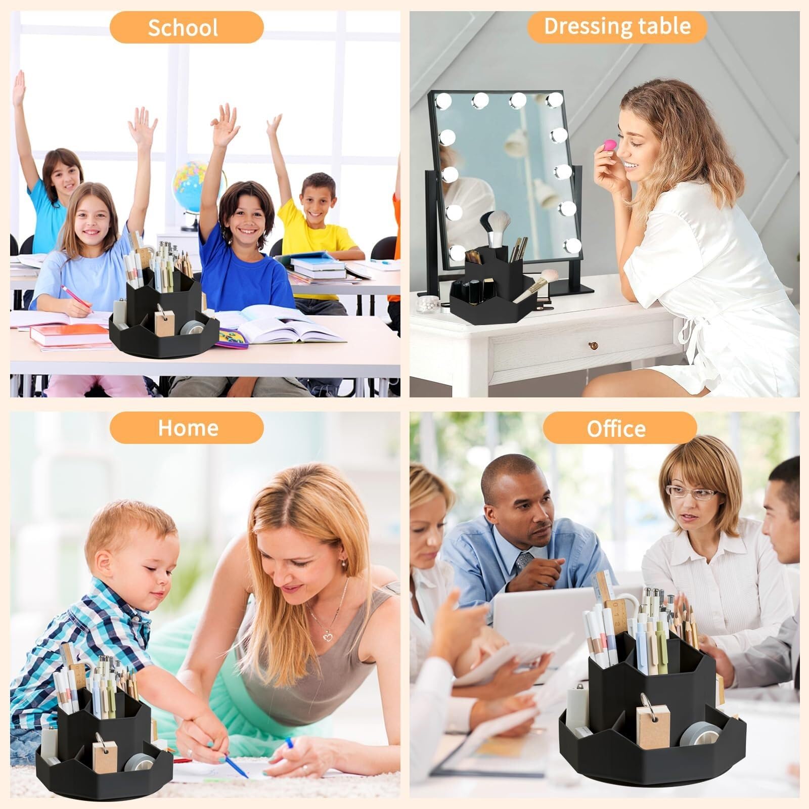 Schreibware Bleistift-Stifthalter, 9 Fächer, 360 Grad Drehbar, Schreibtisch-Organizer for Büro, Schule Bürobedarf Zubehör(White)