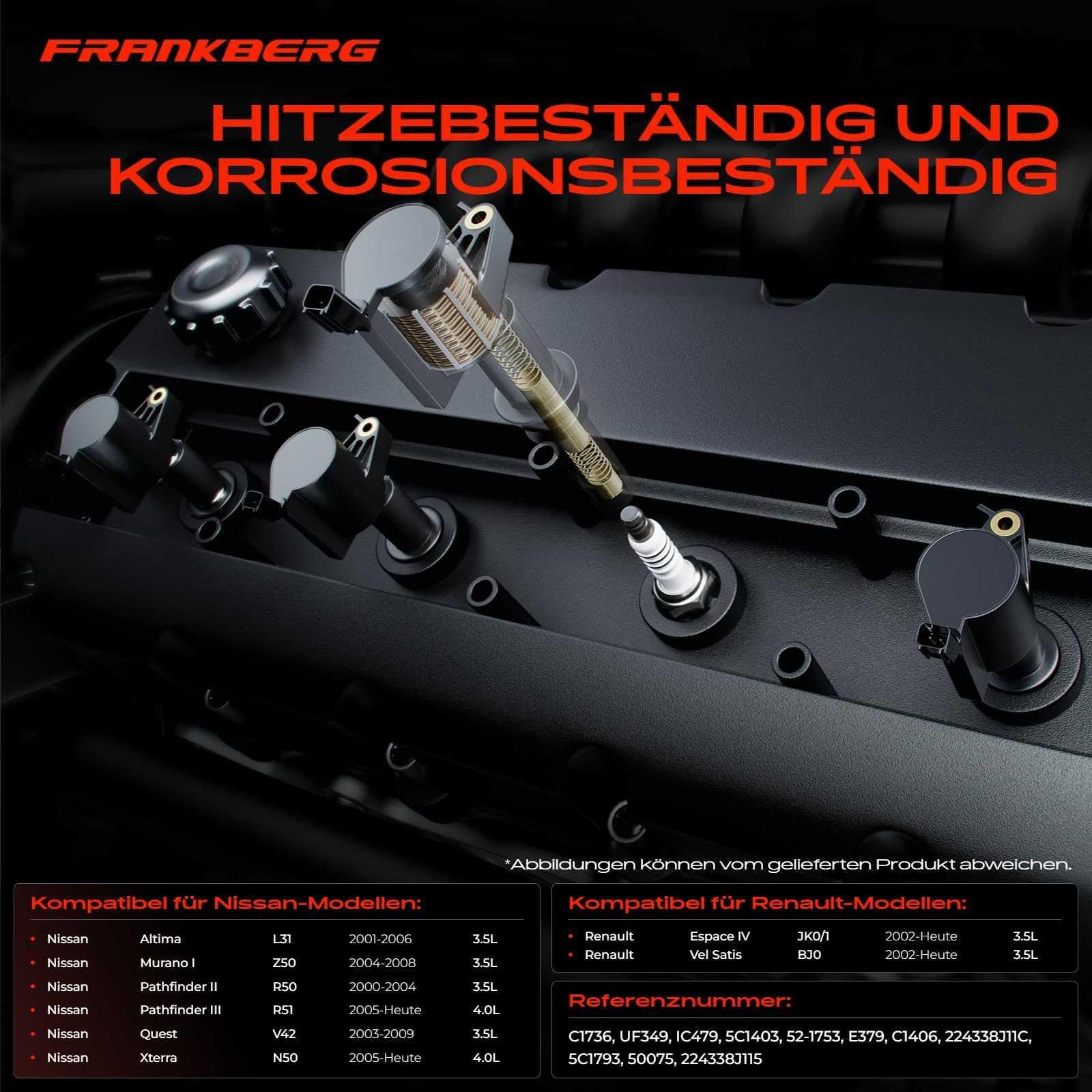 Frankberg 6 bobinas de encendido + 1 bujía 5C1403 | Compatible con: Xterra N50, Espacio IV JK0/1, Murano I Z50, Pathfinder II R50, Altima L31, Pathfinder III R51