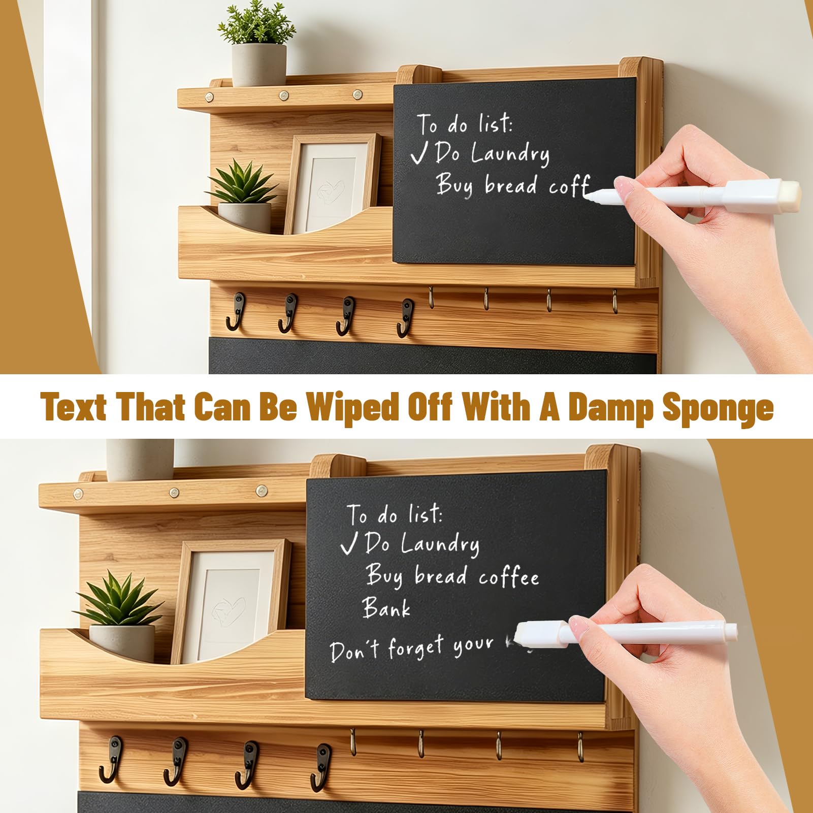 Porte Clef Mural,Porte Clés Mural en Bois Avec 16 Crochets | Porte Cle Mural Avec Compartiment De Rangement Et Tableau D'affichage,Accroche Clef Mural pour Entrée,Salon,Couloir, Bureau
