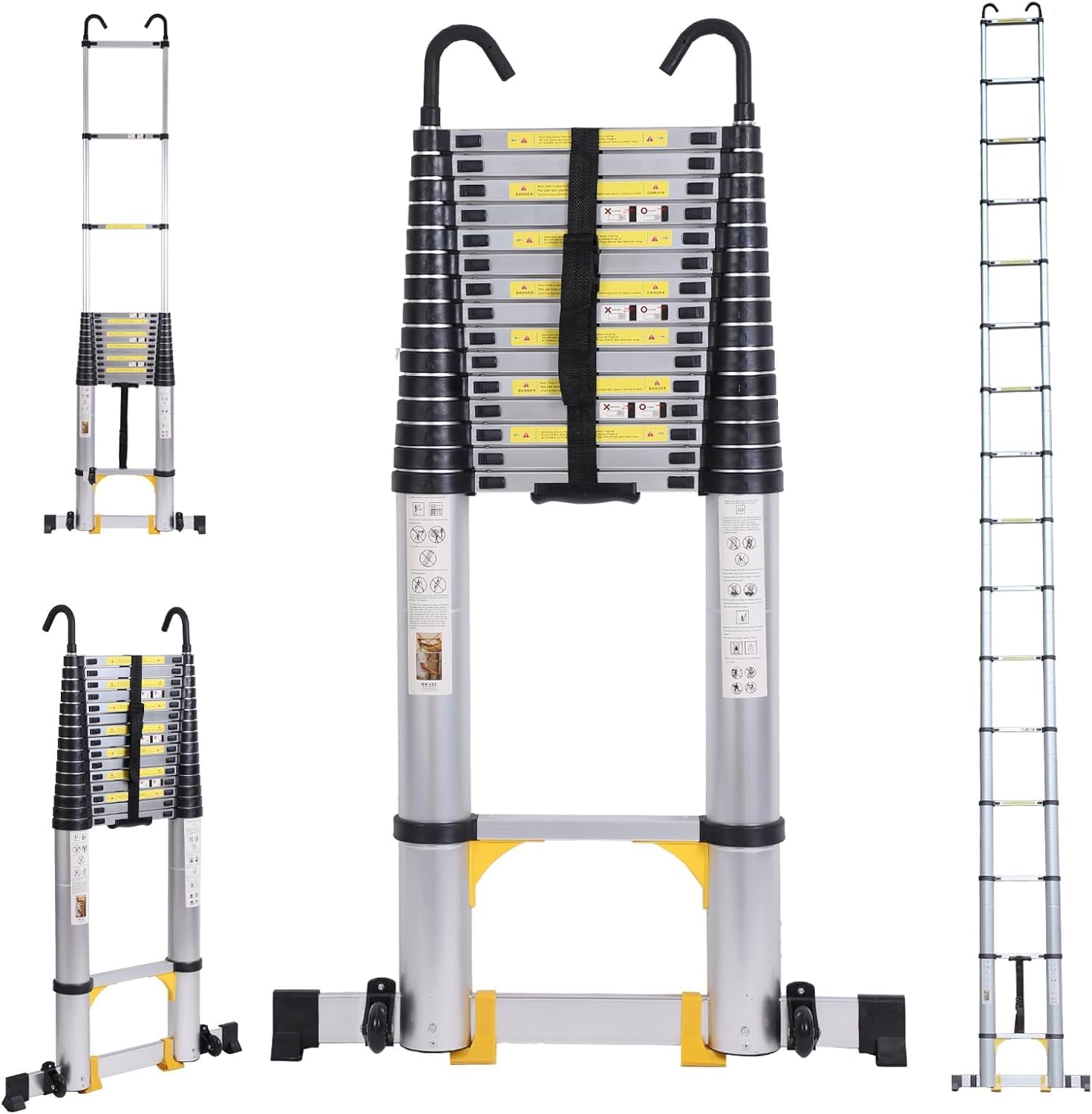 20.34FT Telescoping Ladder with Stabilizer Bar Wheels and Hooks, Multi-Purpose Extension Ladder, Aluminum Folding Ladder Collapsible Ladder Adjustable Telescopic Ladders Extendable Ladder for Homeuse Aluminum 20.34 FT