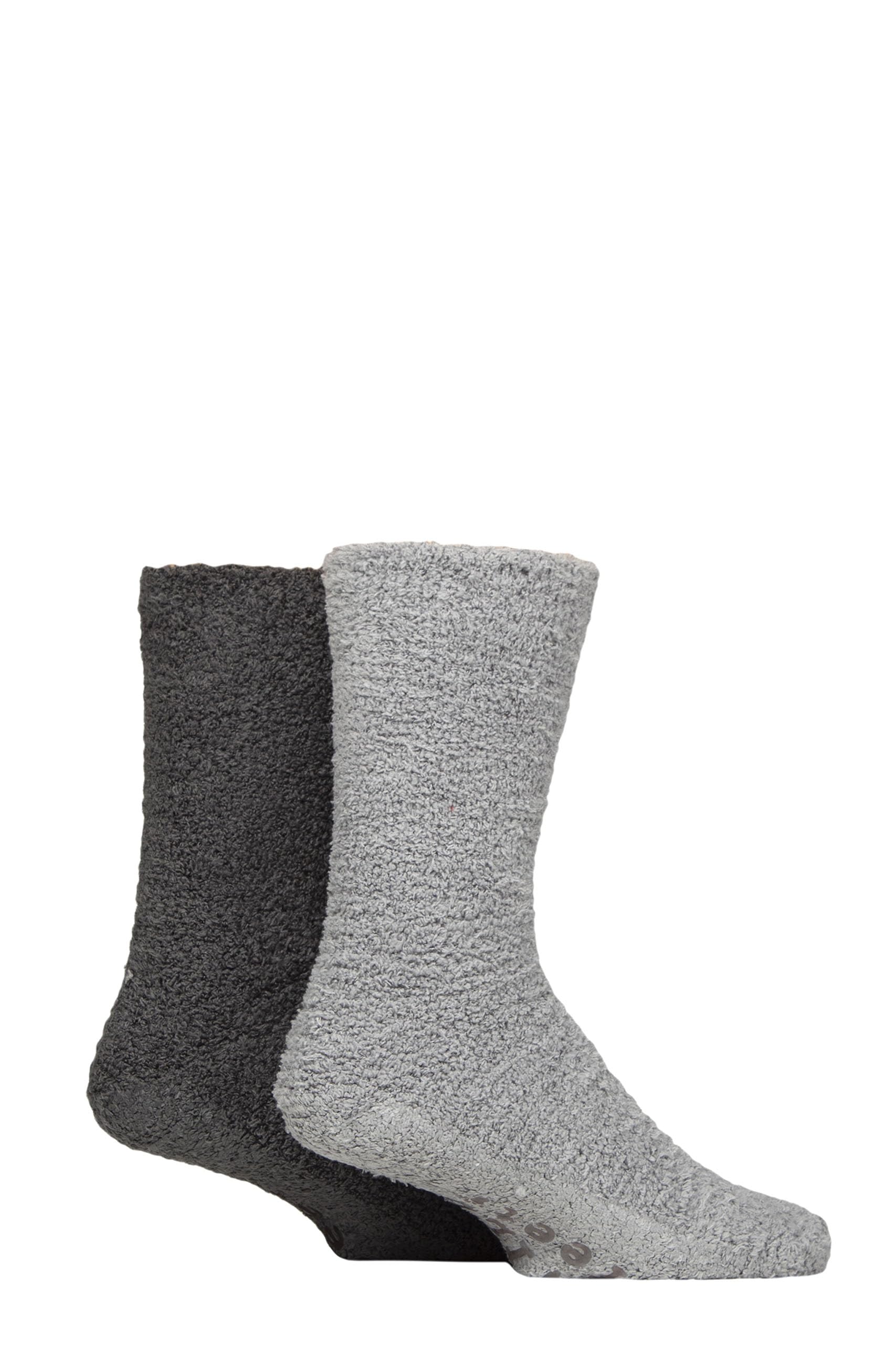 Sockshop Men's Grey Wildfeet Lounge Slipper Socks - Cosy, Fluffy, Warm, Calf Length, Crew, Plain, Anti-Slip Grips, Lounge, 2 Pair Multipack Size 7-11