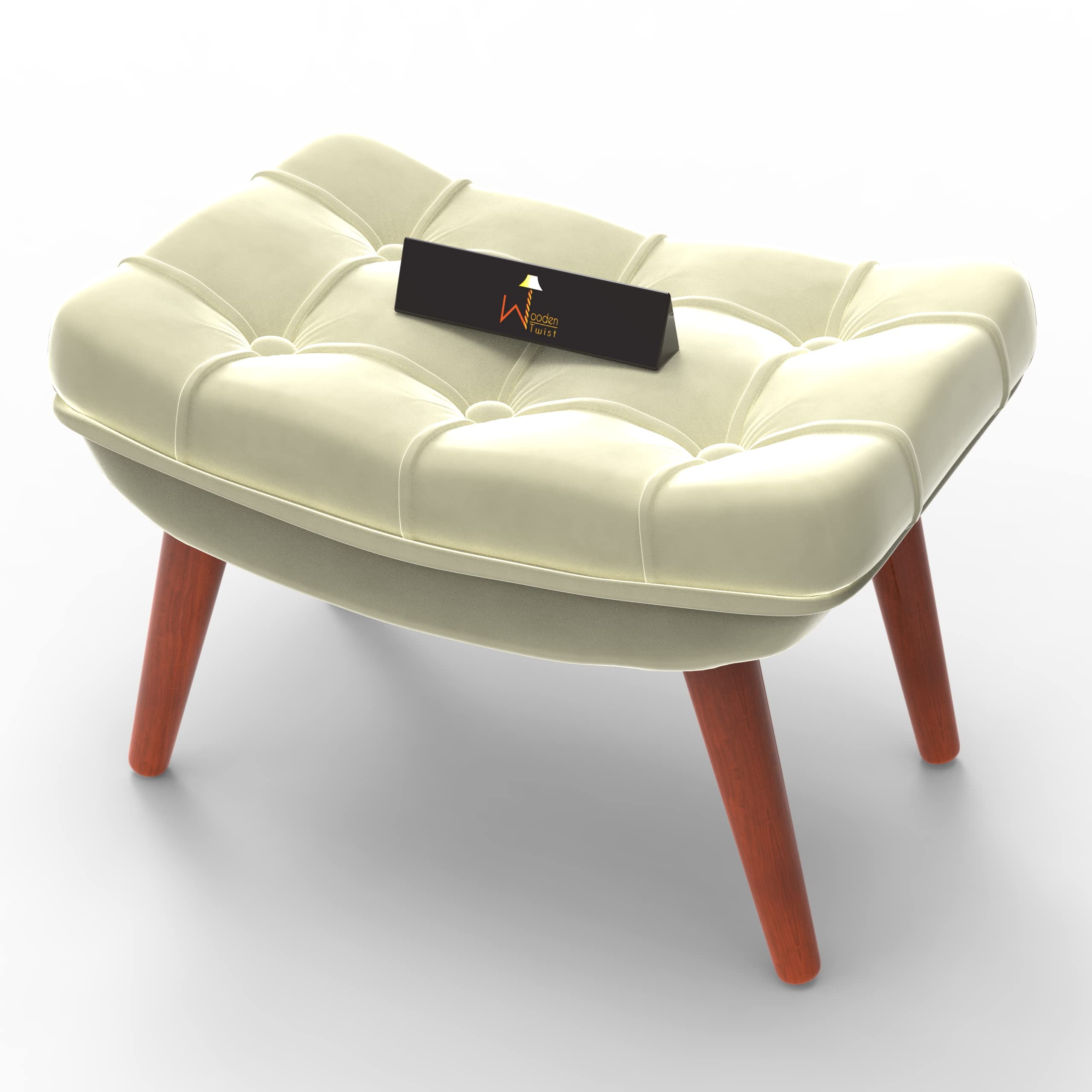 Wooden Twist Stool for Living Room Soft Fabric Comfortable Cushion Ottoman Footrest Stool (Beige)