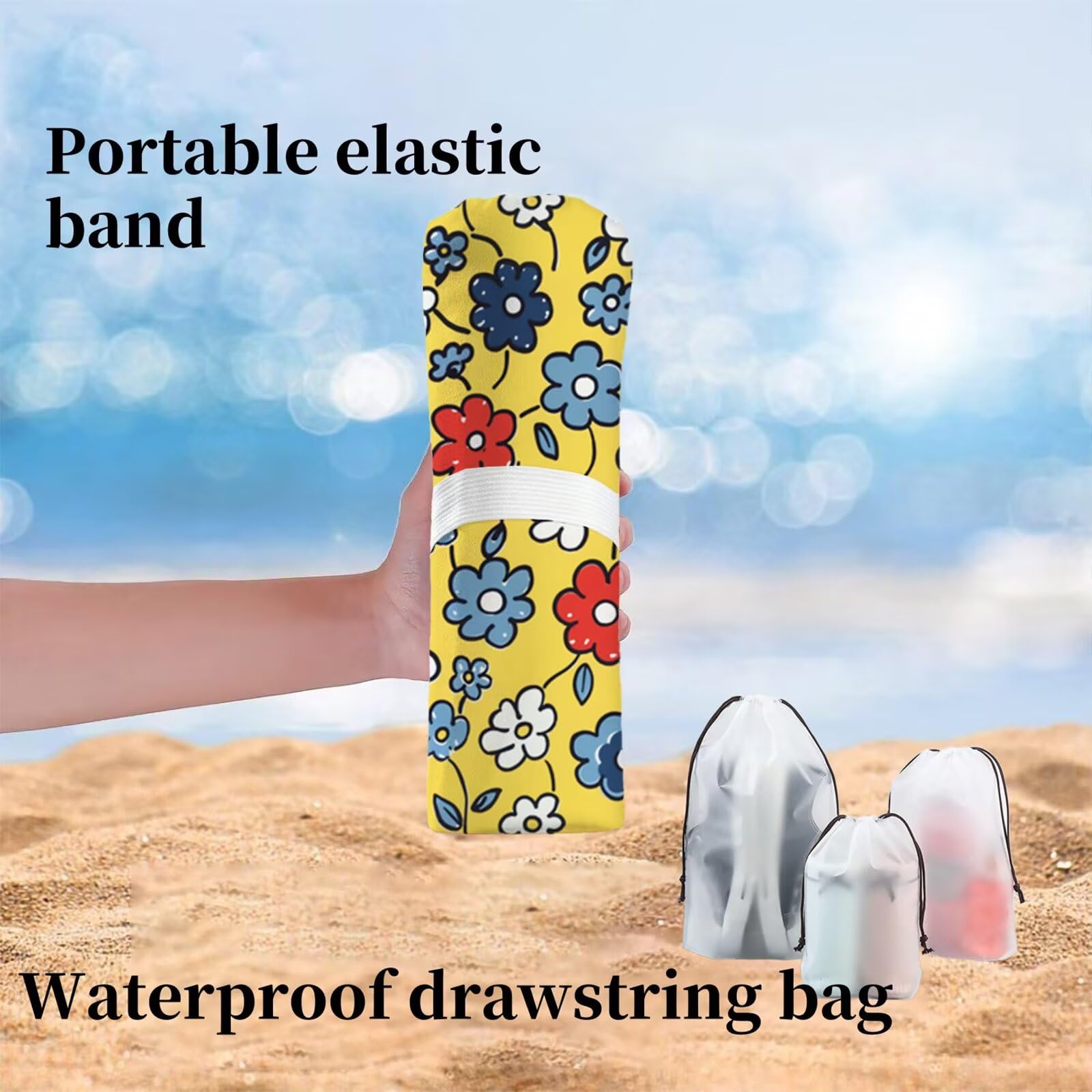 Duży ręcznik plażowy 220 x 100 cm Ręcznik z mikrofibry Antypiaskowy, Ręczniki kąpielowe Żółte kwiaty Ręczniki plażowe Szybkoschnący, Lekki chłonny ręcznik kąpielowy Ręcznik plażowy na siłownię Podróż