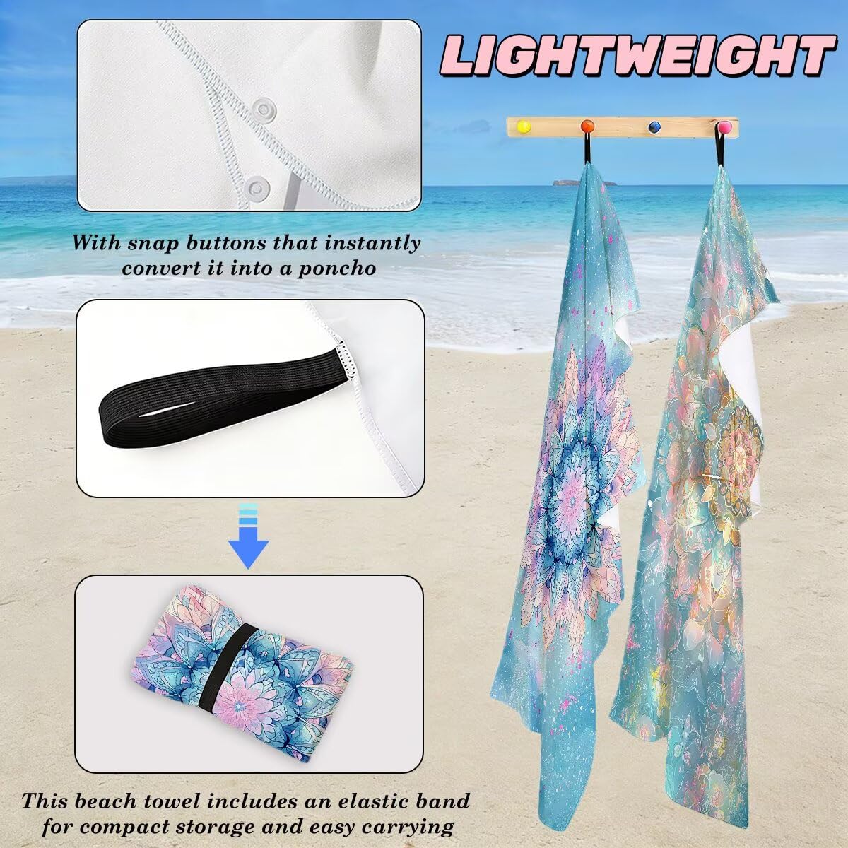 Serviette de Plage XXL 100x220 cm, Lot de 2 Serviette de Bain Microfibre, Anti Sable Serviettes Plage, Séchage Rapide Drap de Bain pour Homme Femme, Portable Serviettes pour Natation (Mandala) -3957