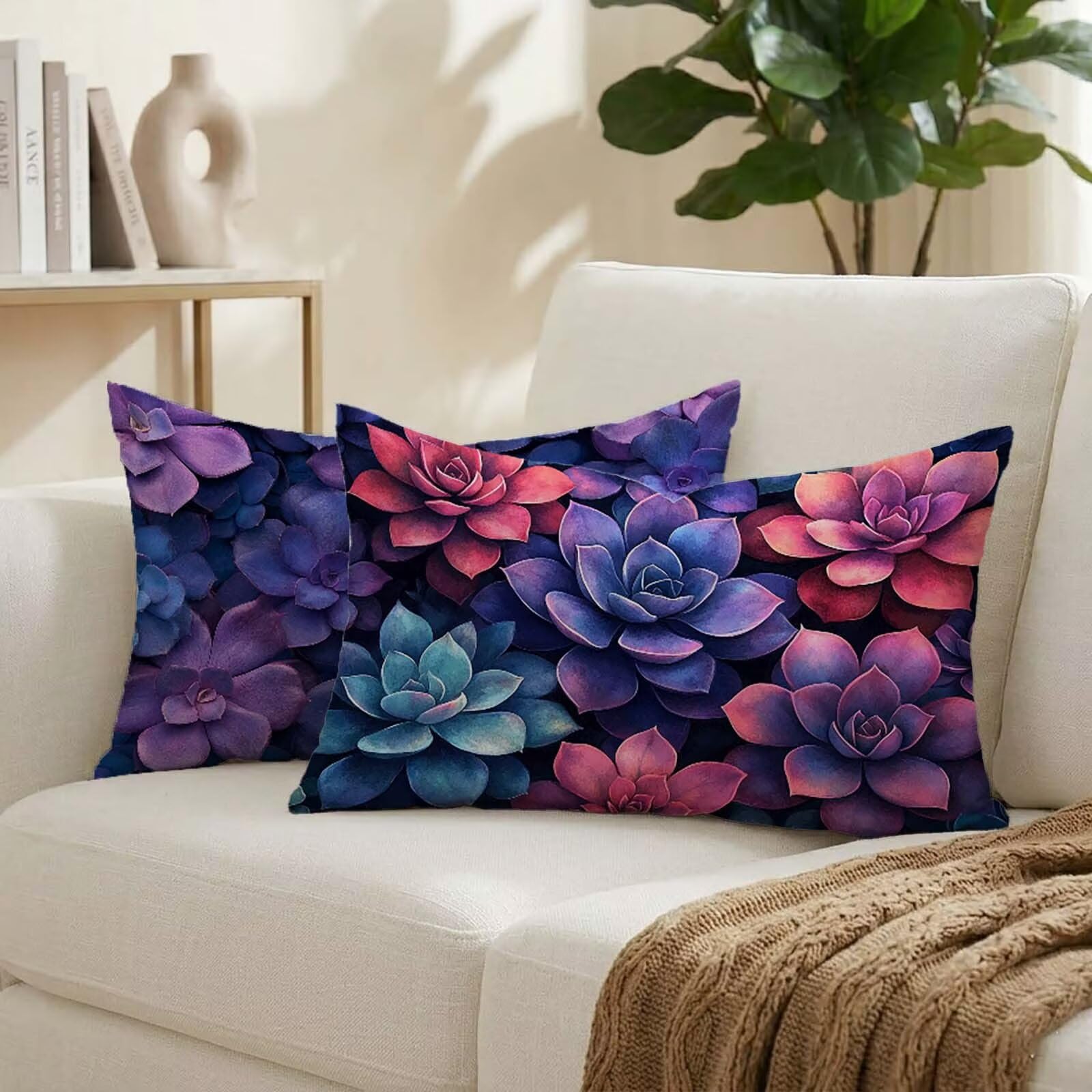 Housse de coussins rectangulaire impermeable violette fini les taches sur le canape