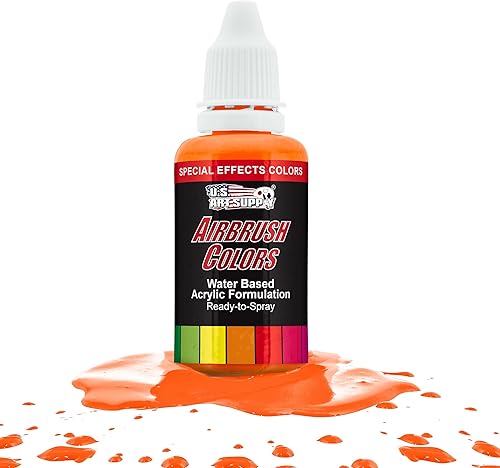 Miniatura 7 de U.S. Art Supply Pintura acrílica para aerógrafo de color rojo neón con efectos especiales, botella de 1 oz, colores a base de agua no tóxicos de