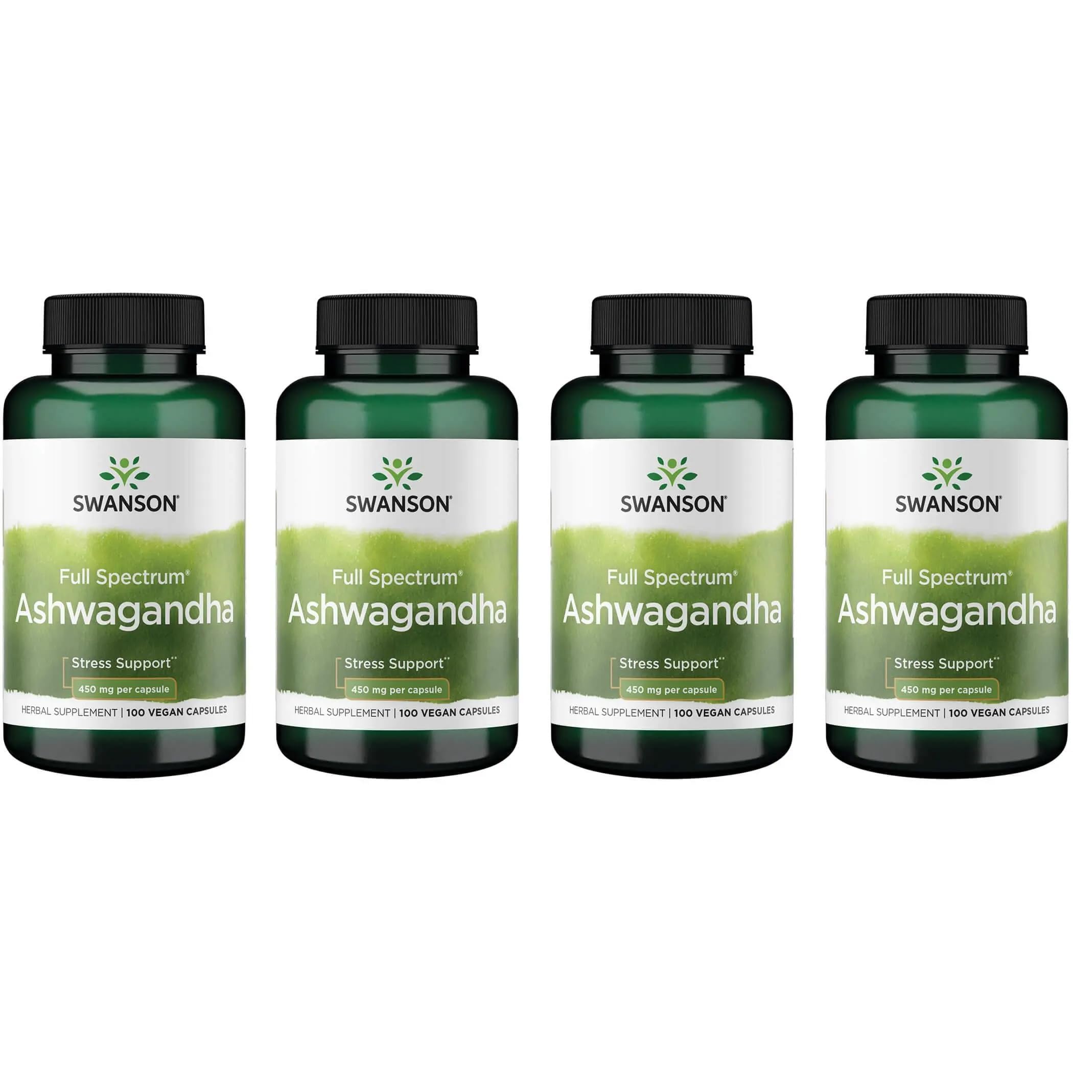 Swanson Ashwagandha Powder Supplement, 450 mg, 100 Capsules, 4 Pack