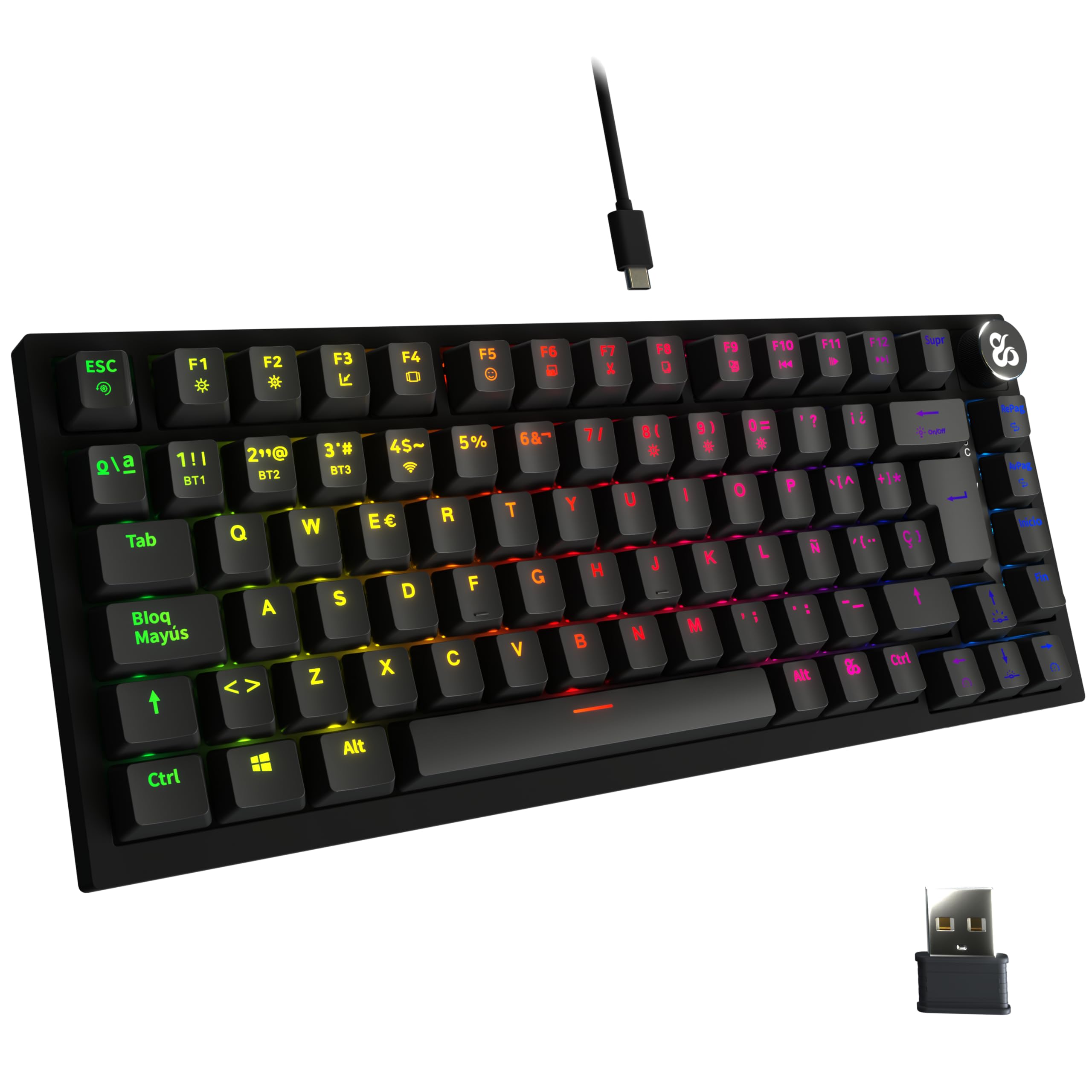 NEWSKILL Pyros Pro Teclado Gaming 75% RGB inalámbrico/Bluetooth/Cable Outemu Red Hotswap - Color Negro