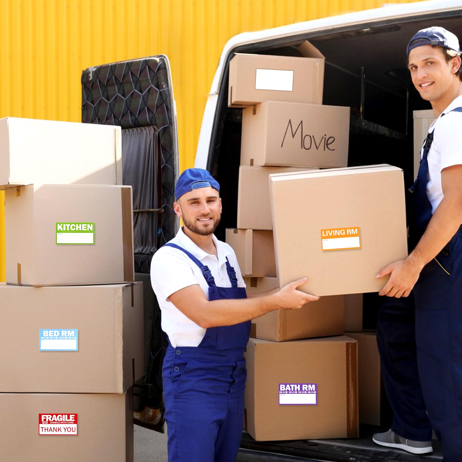 Home Moving Labels, 300 etichette per traslochi codificate a colori per scatole, adesivi grandi da 8,9 x 5,1 cm con aree scrivibili, include fragili e vuote, rimovibili