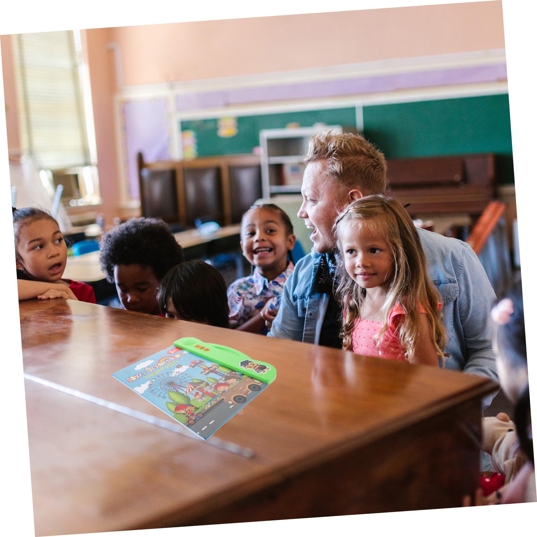 ERINGOGO Libro Electrónico Bilingüe Francés Inglés para Niños Pequeños 3-5 Años, Lectura Interactiva Sonidos, Aprendizaje Preescolar, Juguete Educativo Portátil Verde