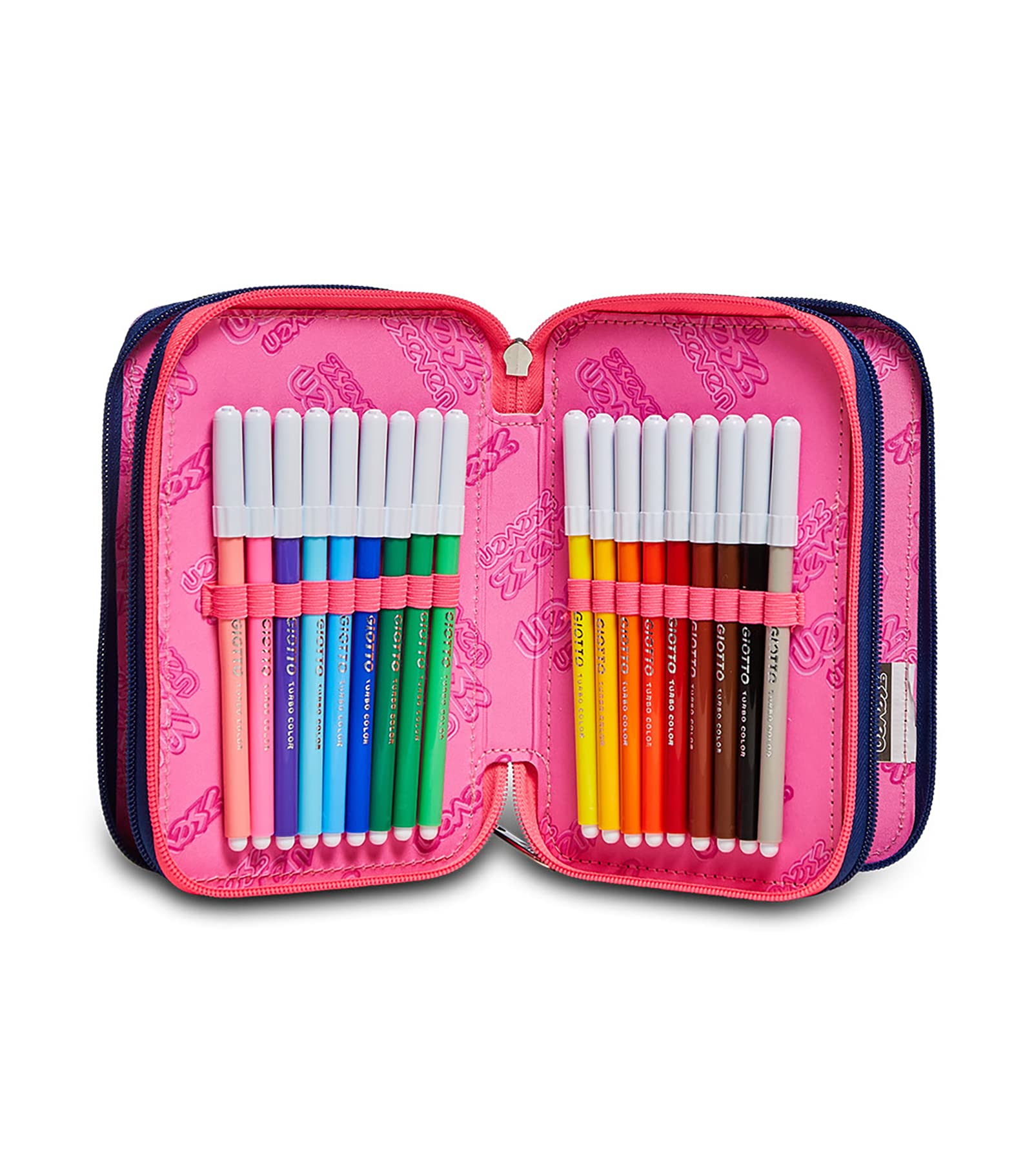 Astuccio Scuola Seven 3 Scomparti - Rock on Girl Ragazza - Completo di Matite, Pennarelli - Blu