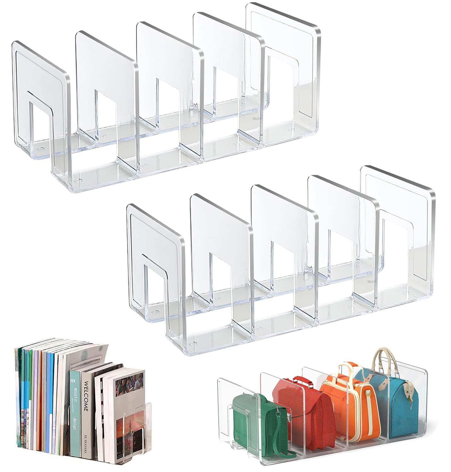 Divisori per Mensole in Plastica, Organizzatore di Borse per Armadio,Guardaroba Trasparente Divisori per Essere Utilizzato Come Armadio, Libreria, Cucina e Bagno（2pcs）