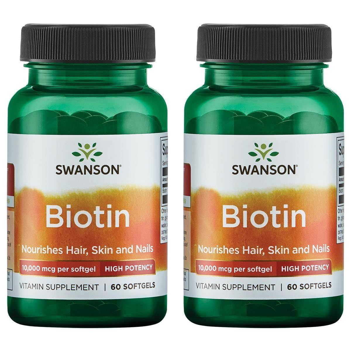 Swanson Biotin High Potency 10,000 mcg, 60 Softgels, 2 Pack 60 Count (Pack of 2)