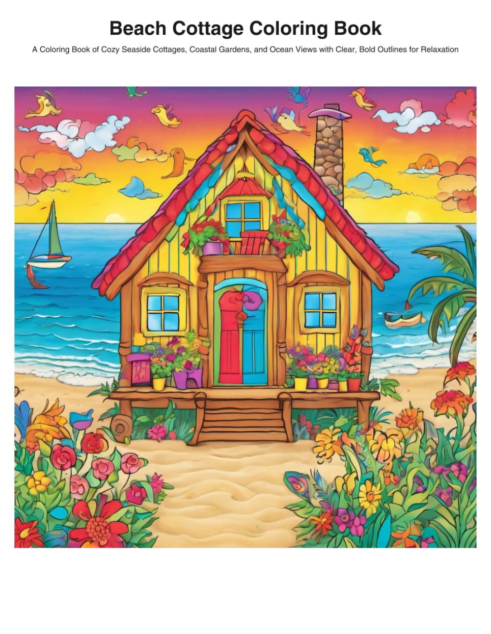 Beach Cottage Coloring Book: A Coloring Book of Cozy Seaside Cottages, Coastal Gardens, and Ocean Views with Clear, Bold Outlines for Relaxation