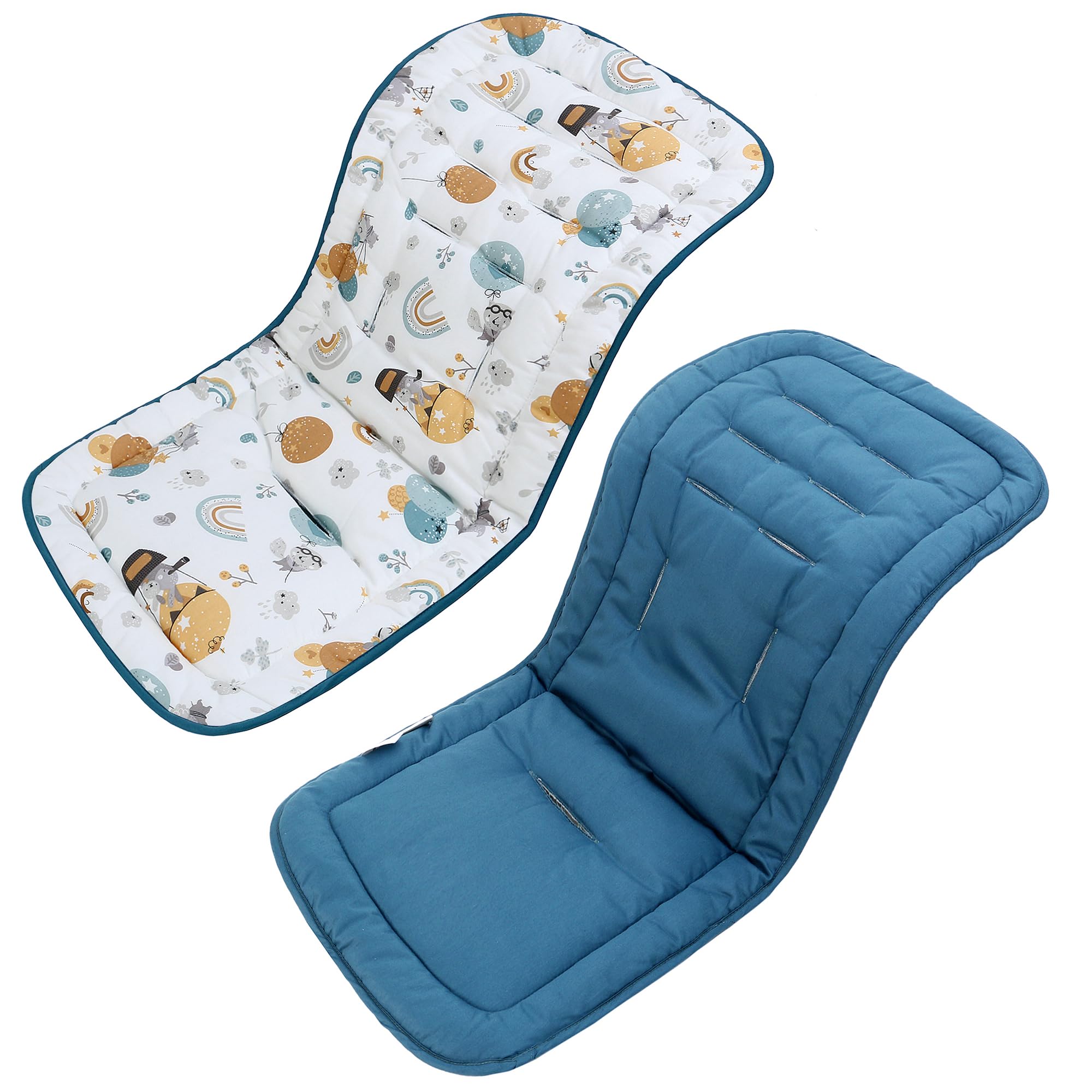 Baby Pushchair Seat Liners,Pram Liner Universal Fit for Most Pushchairs,100% Cotton Double-Sided Baby Stroller Cushion Pad,Stroller Pad Seat Cover for Toddler 1 Pack,78x34cm (Rainbow Balloon+Blue)