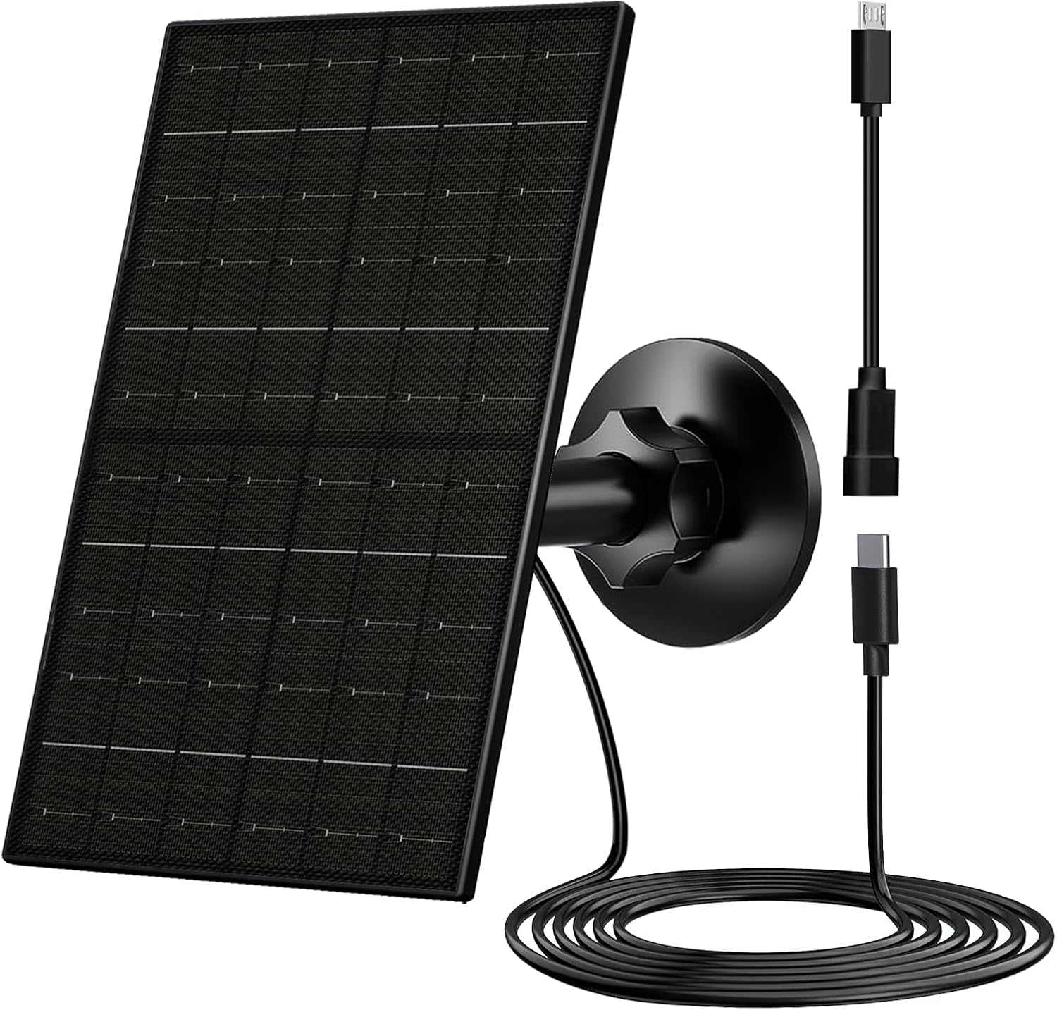 Zivif 6W Photo voltaic Panel for Safety Cameras, 5V Photo voltaic Charger Appropriate with Rechargeable Battery Cameras, with USB-C & Micro USB Port, IP66 Waterproof, 360° Adjustable Mount & 7.2ft Cable, Black