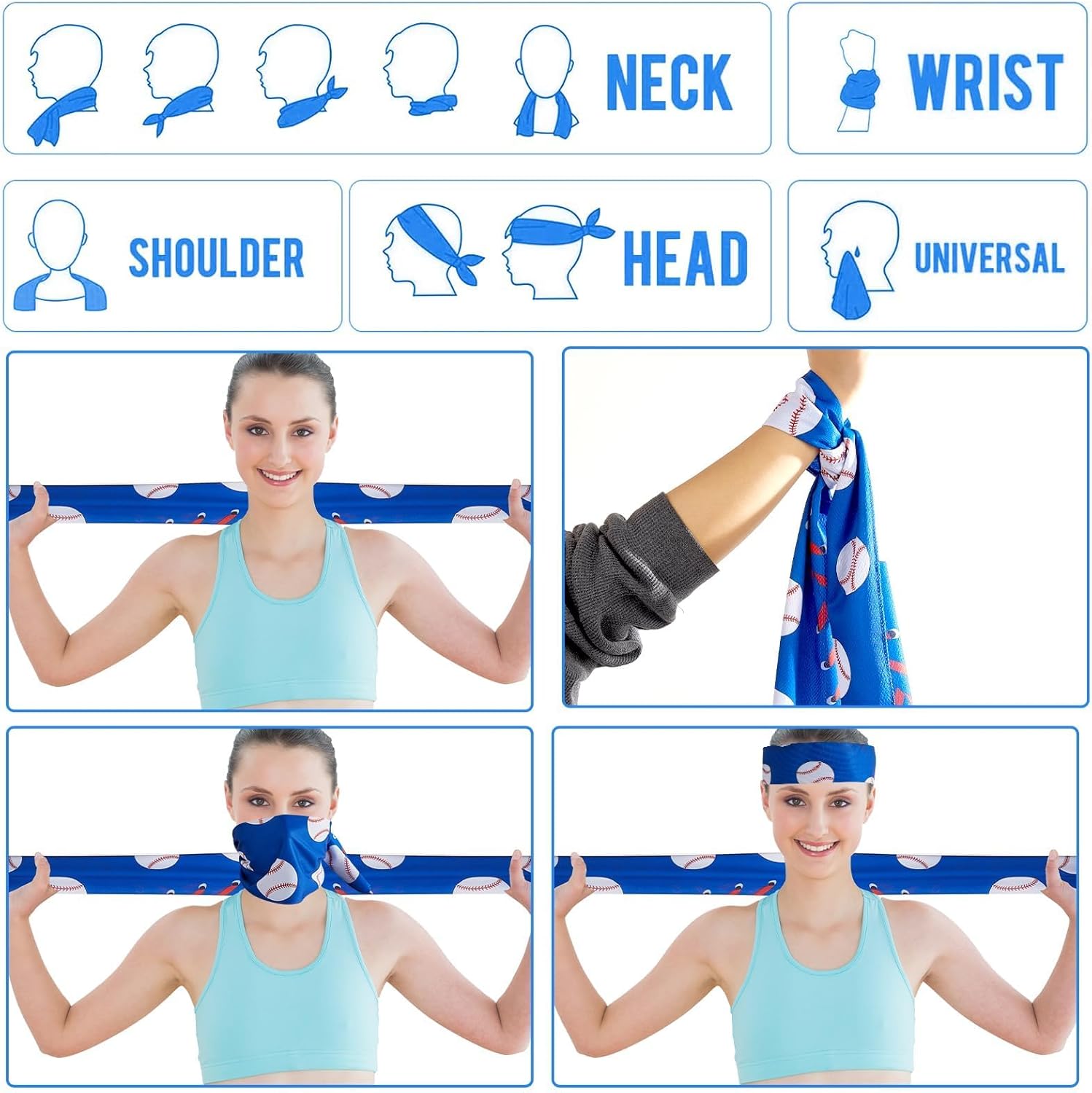 30Pcs Baseball Softball Cooling Towels for Neck and Face 40 x 12 Inch Baseball Sports Team Gifts Microfiber Breathable Workout Ice Towel Sweat Chilly Bulk Neck Wraps for Athletes Gym Camping Blue