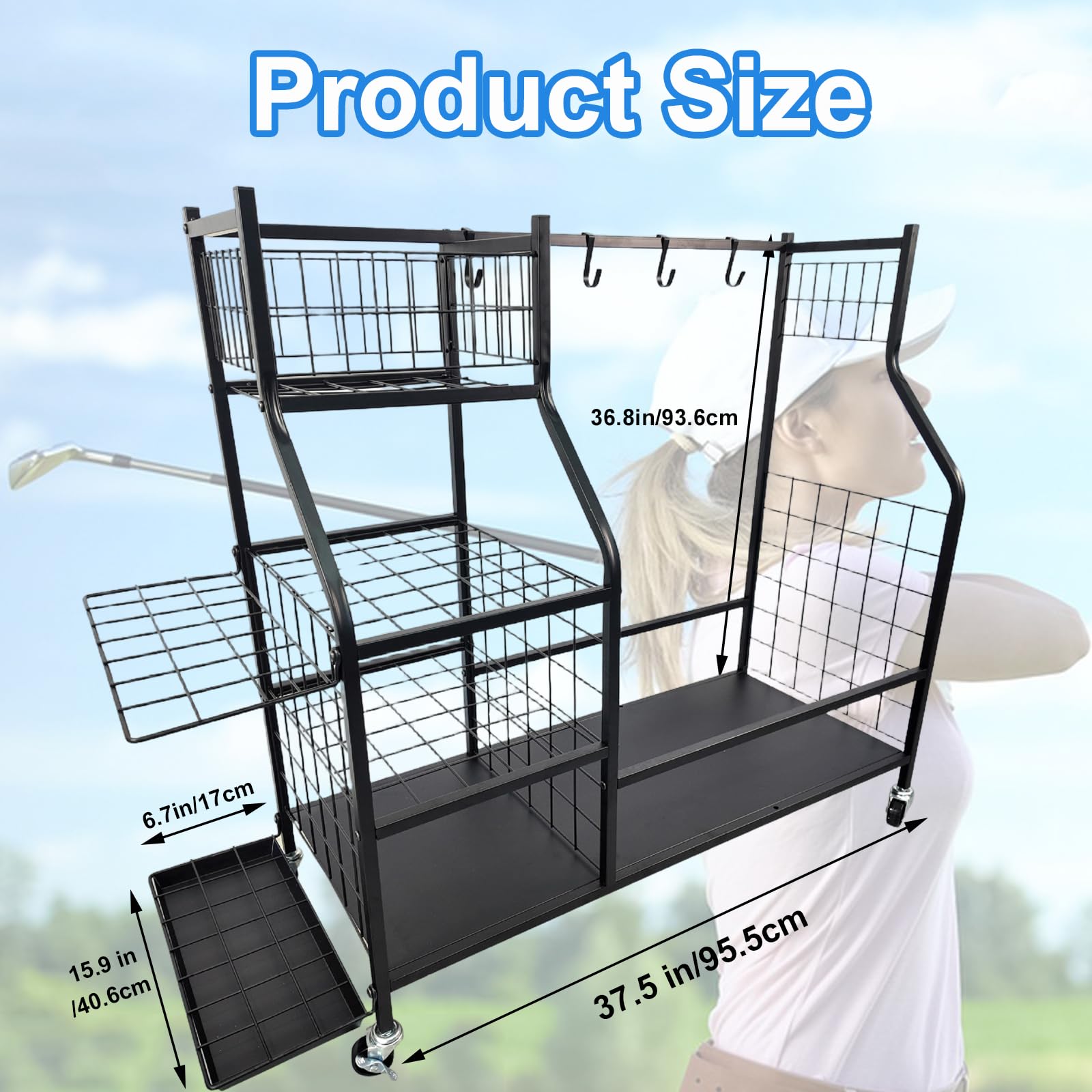 Support de rangement pour sacs de golf, organiseur de rangement avec roues verrouillables, support de rangement pour sacs de golf, clubs de golf et accessoires d'équipement de golf, pour garage