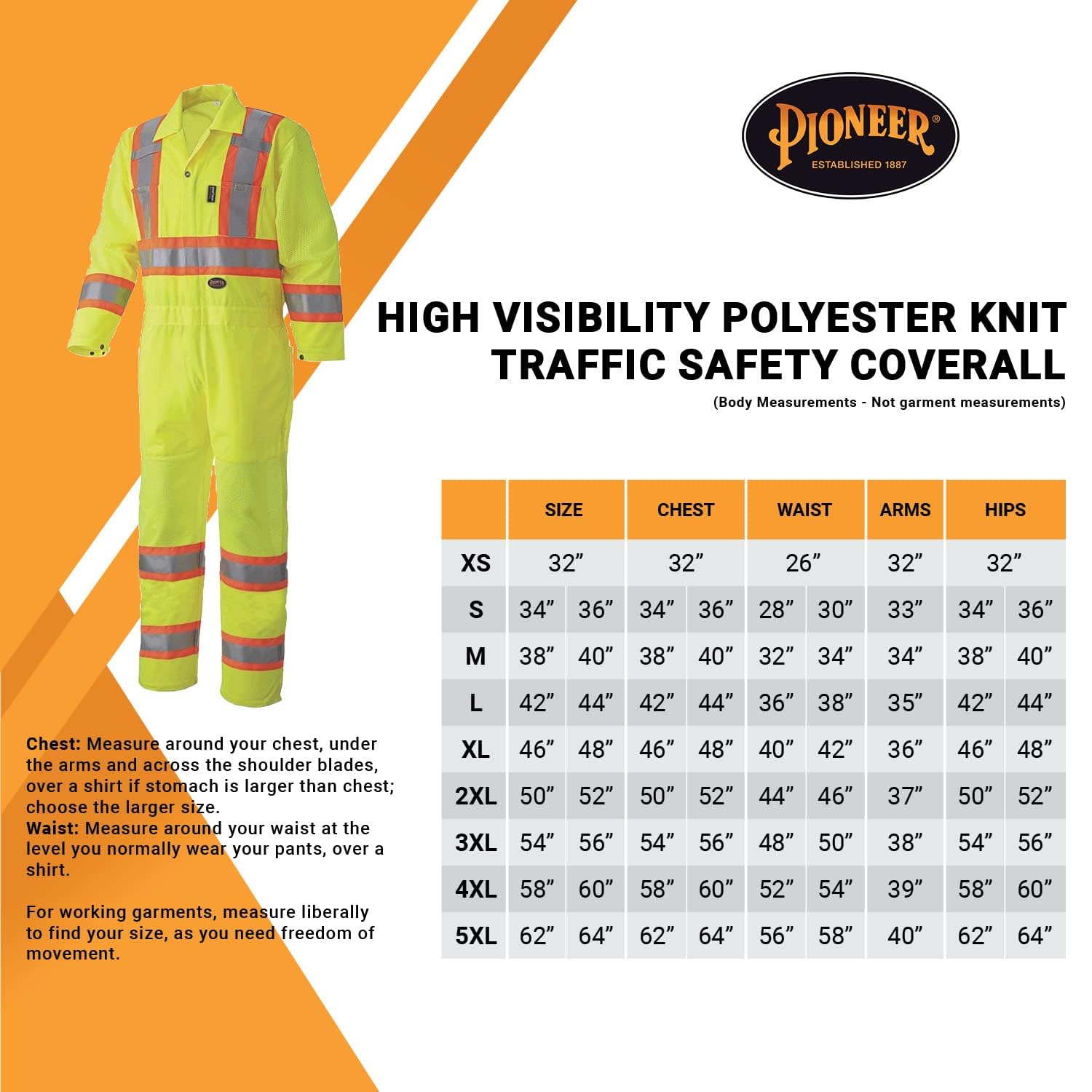 Pioneer High Visibility, Polyester Knit Traffic Safety Coverall with Mesh Ventilation Panels, Reflective Tape, Leg Zippers, Yellow/Green, Unisex, 5XL, V1070160U-5XL