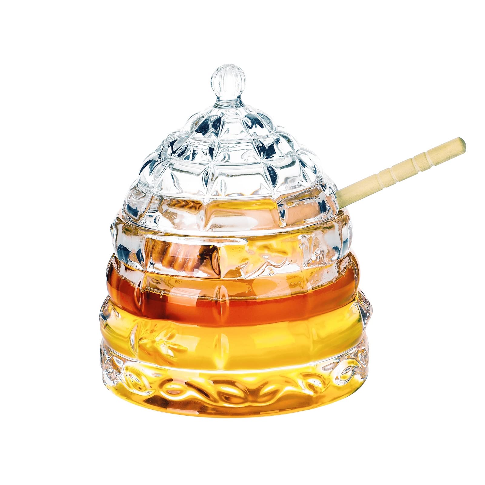 1500 C - Vaso per miele da tavolo con vaschetta e coperchio, 232,5 g, in vetro pesante, per marmellata, gelatina, casa, cucina, tè