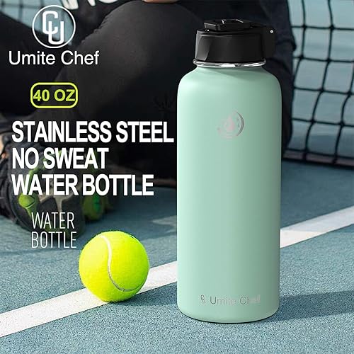 Miniatura 4 de Botella de agua Umite Chef con aislamiento al vacío de boca ancha de acero inoxidable, botella de agua deportiva de 18 a 64 onzas con tapa de paja