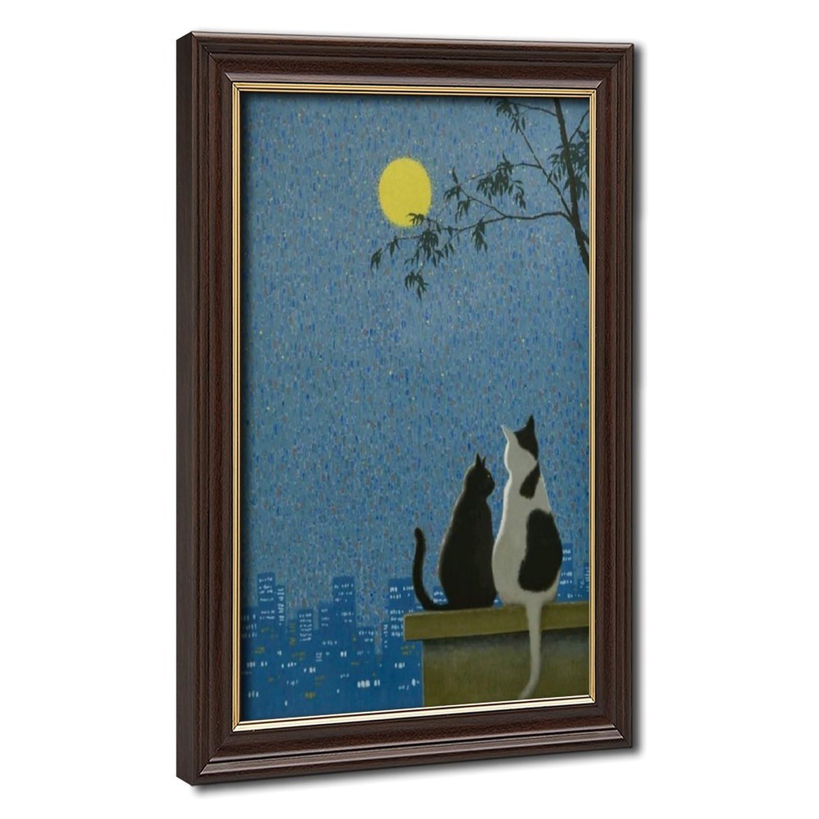 Bareronor Two Cats Admiring The Moon Canvas Poster Bedroom Decor Landscape Office Room Decor Gift 24" L X 36" W