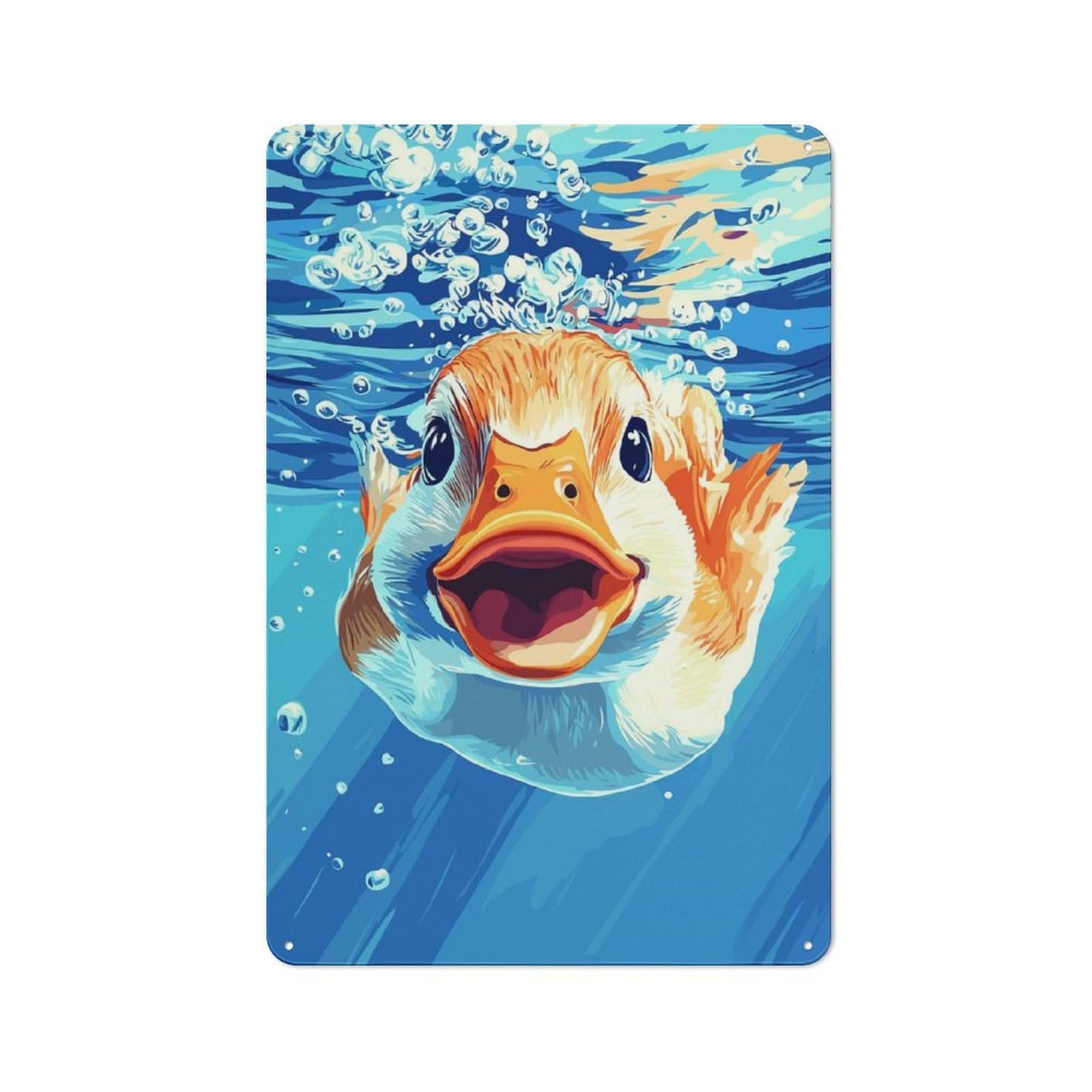 Junmoney Style-2 Duckling Swimming Underwater Printed Metal Sign 30X20cm For Man Cave Or Games Room, Suited To Games Room Collectors