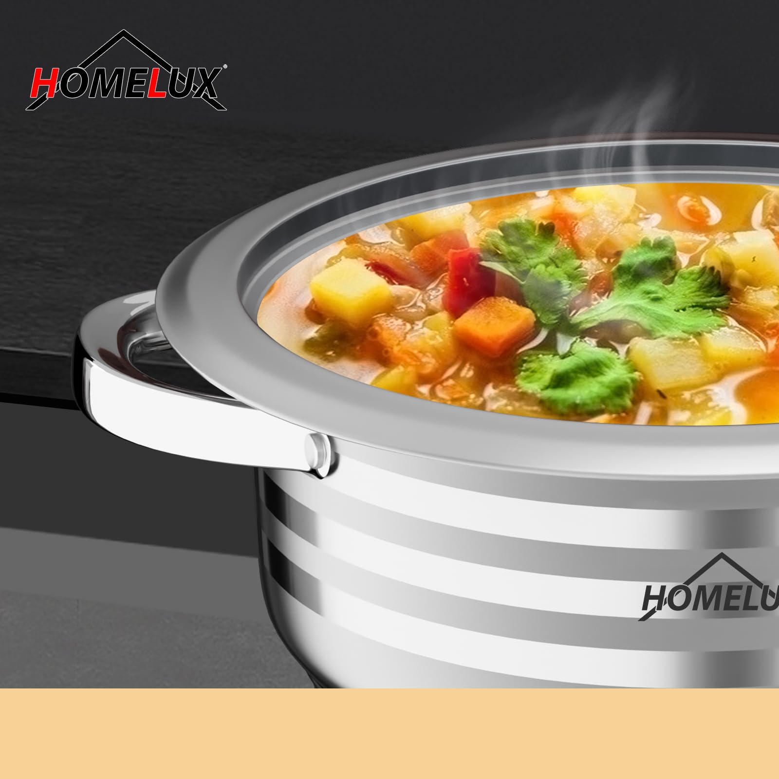 Homelux Edelstahl Topfset Mit Deckel, 10-tlg, 16/18/20/22/24 cm, Induktion | Kochtopf Set Für alle Herdarten, Spülmaschinen-geeignet
