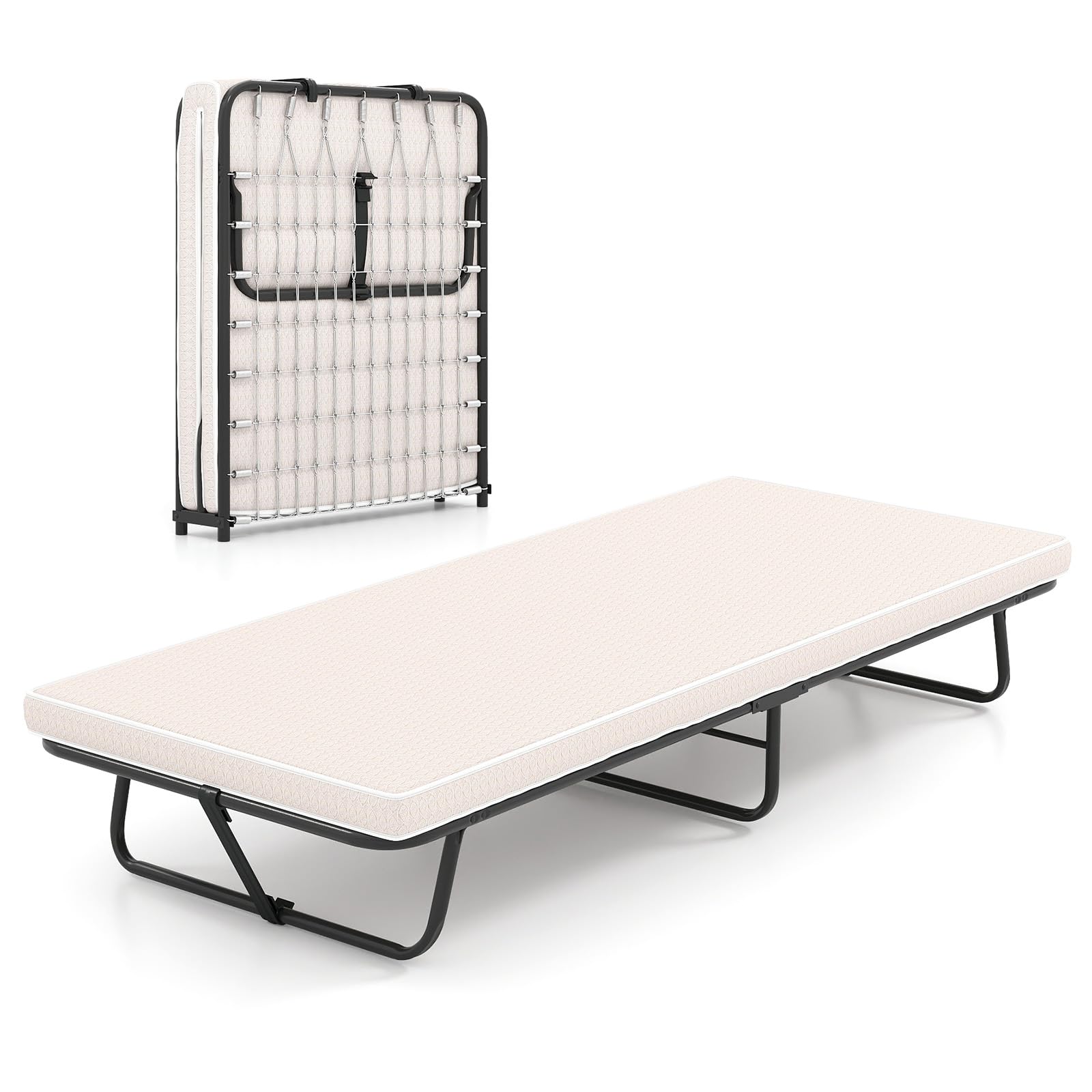 COSTWAY Cama Plegable 80 x190 cm, Cama Supletoria Plegable con Colchón de Espuma Viscoelástica, Estructura Metálica, Ahorra Espacio, Cama Individual Portátil para Camping Hogar