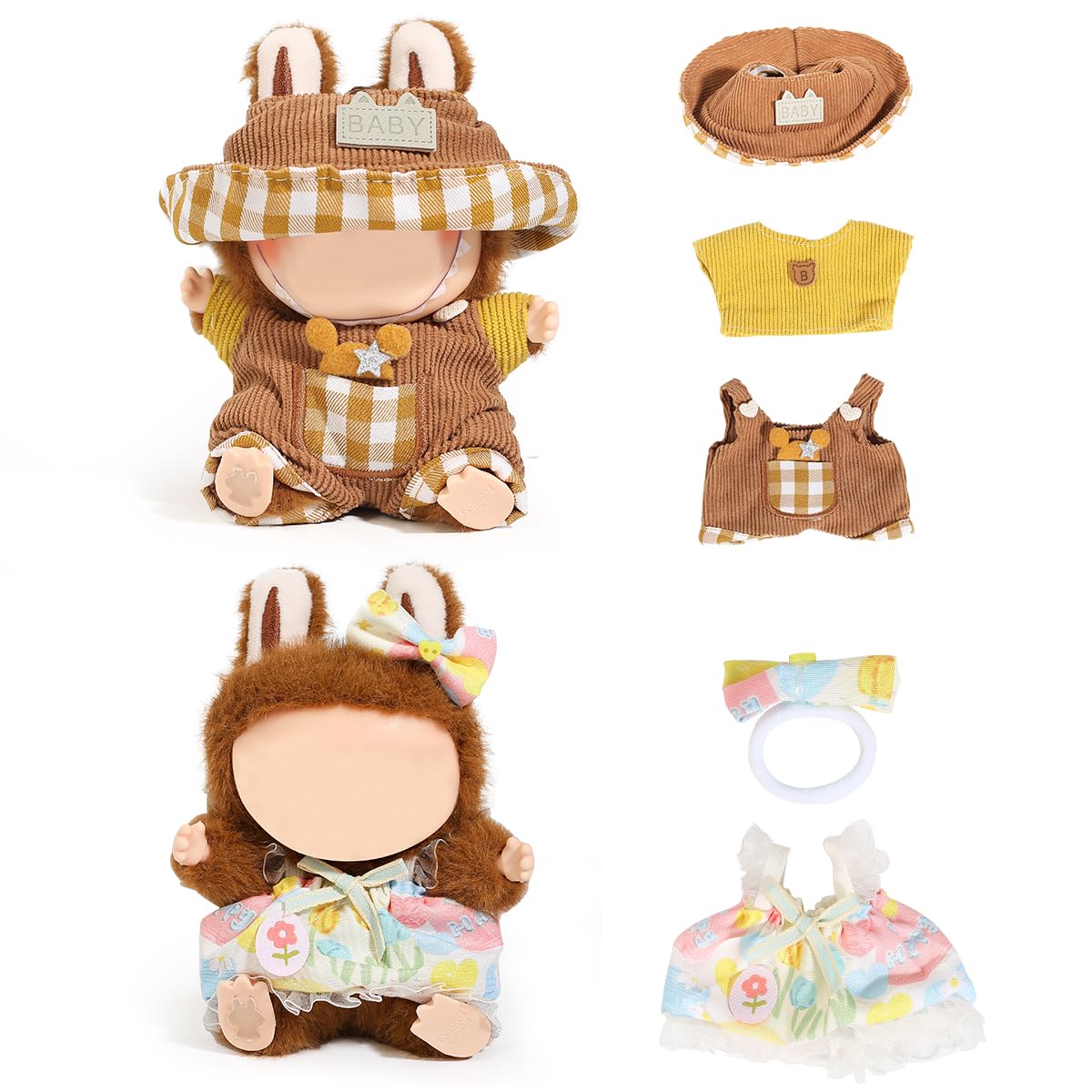 (2 Pack) XMBYGY Clothes for Labubu (for 17/15cm Standing/Sitting Doll) (NO Doll) - Clothes Accessories Dress up for Dolls Included Figures Clothes Skirt and Hat for Girls and Woman