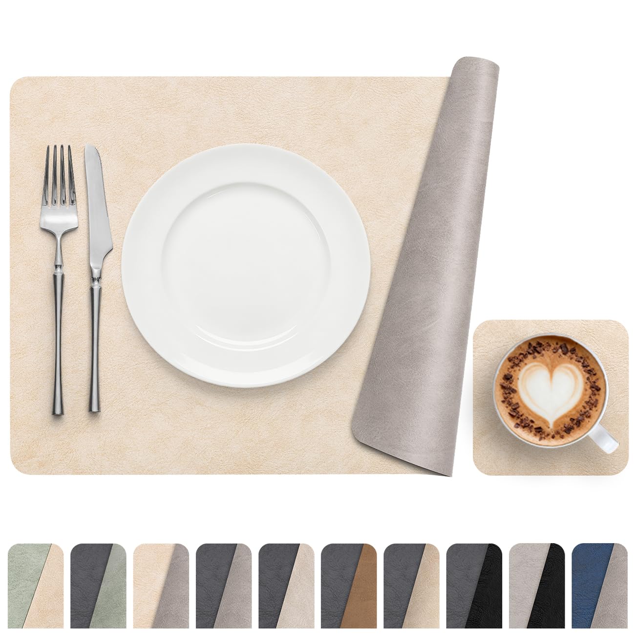 Banchif Platzsets abwaschbar Tischsets Untersetzer Platzdeckchen 4er Set | Tischsets abwaschbar Platzsets und Untersetzer Kunstleder hitzebeständig rutschfest Platzdeckchen
