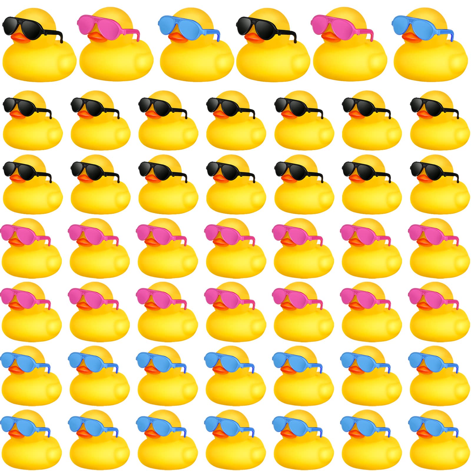 Chivao 48 Pcs Mini Rubber Ducks Bath Duck in Bulk 48 Sunglasses Toy Set Christmas Valentine Duck Gift Bath Toy Bathtub Toys for Gift Holiday Cruise Birthday Party Favor(Yellow, Blue, Pink, Black)